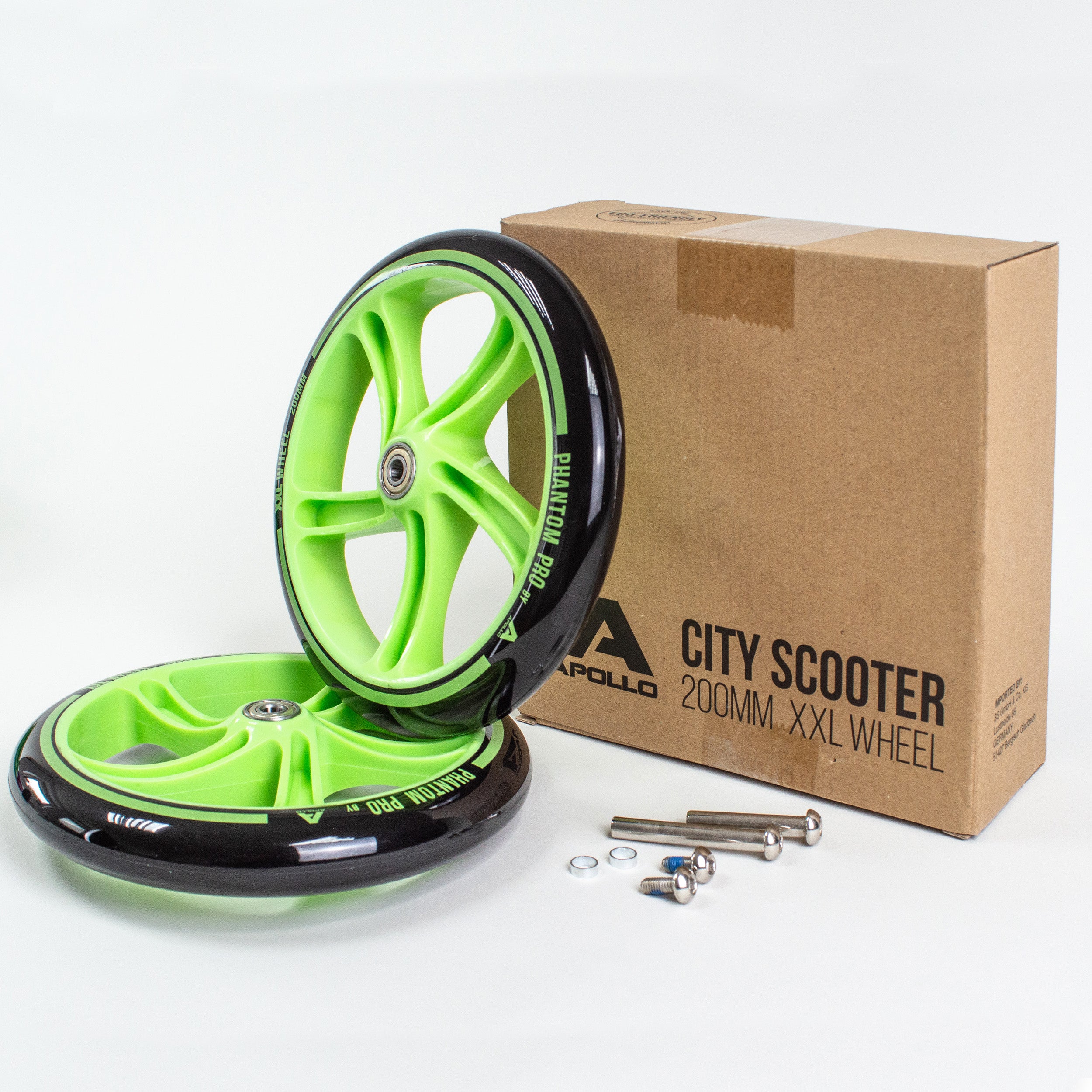 Apollo - 200 mm Ersatzräderset für City Scooter - Phantom / Spectre - Grün Schwarz