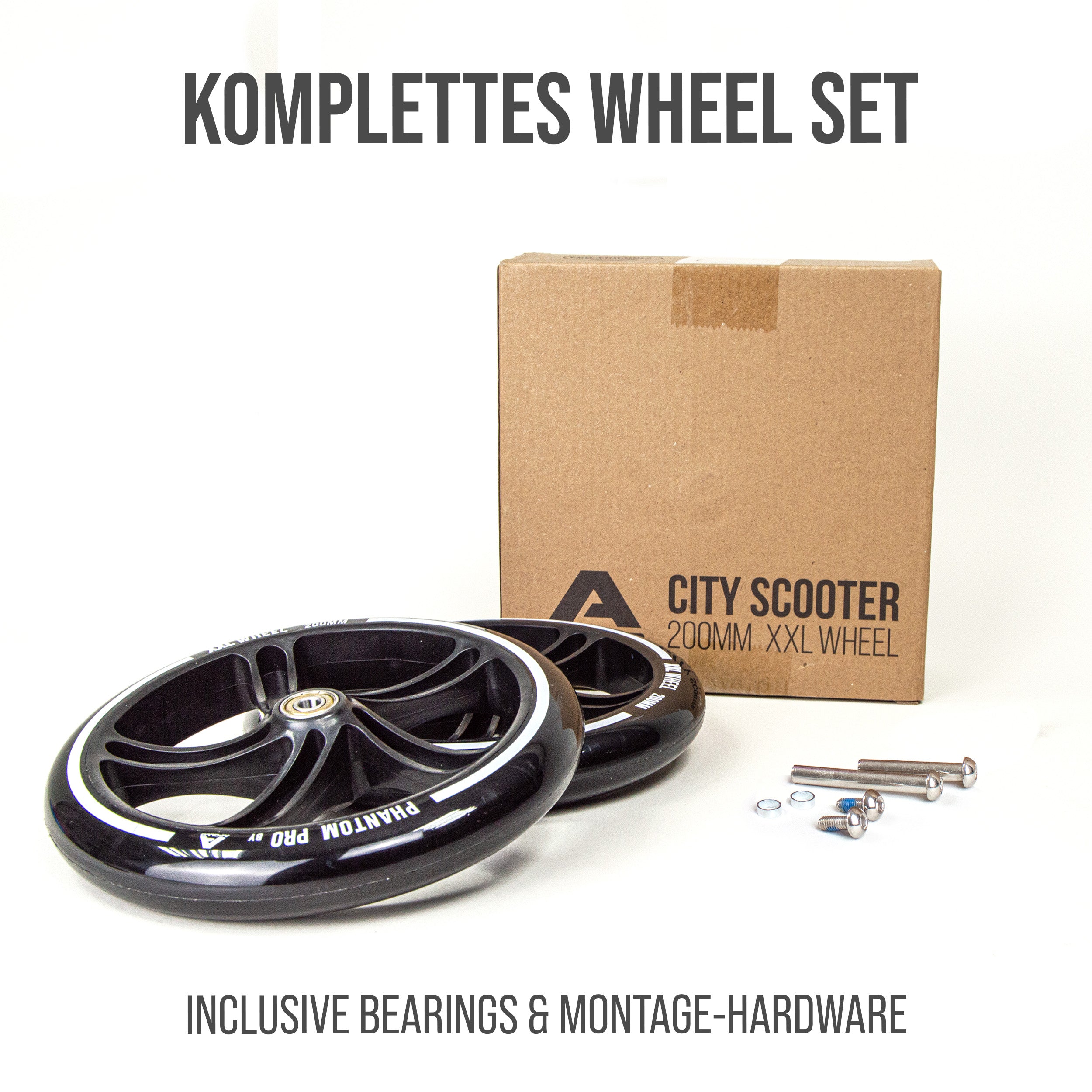 Apollo - 200 mm Ersatzräderset für City Scooter - Phantom / Spectre - Schwarz Schwarz