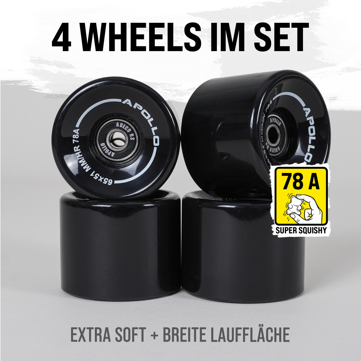 Apollo Funsport - Apollo Black Longboard & Skateboard Wheels - Black - 65 x 51