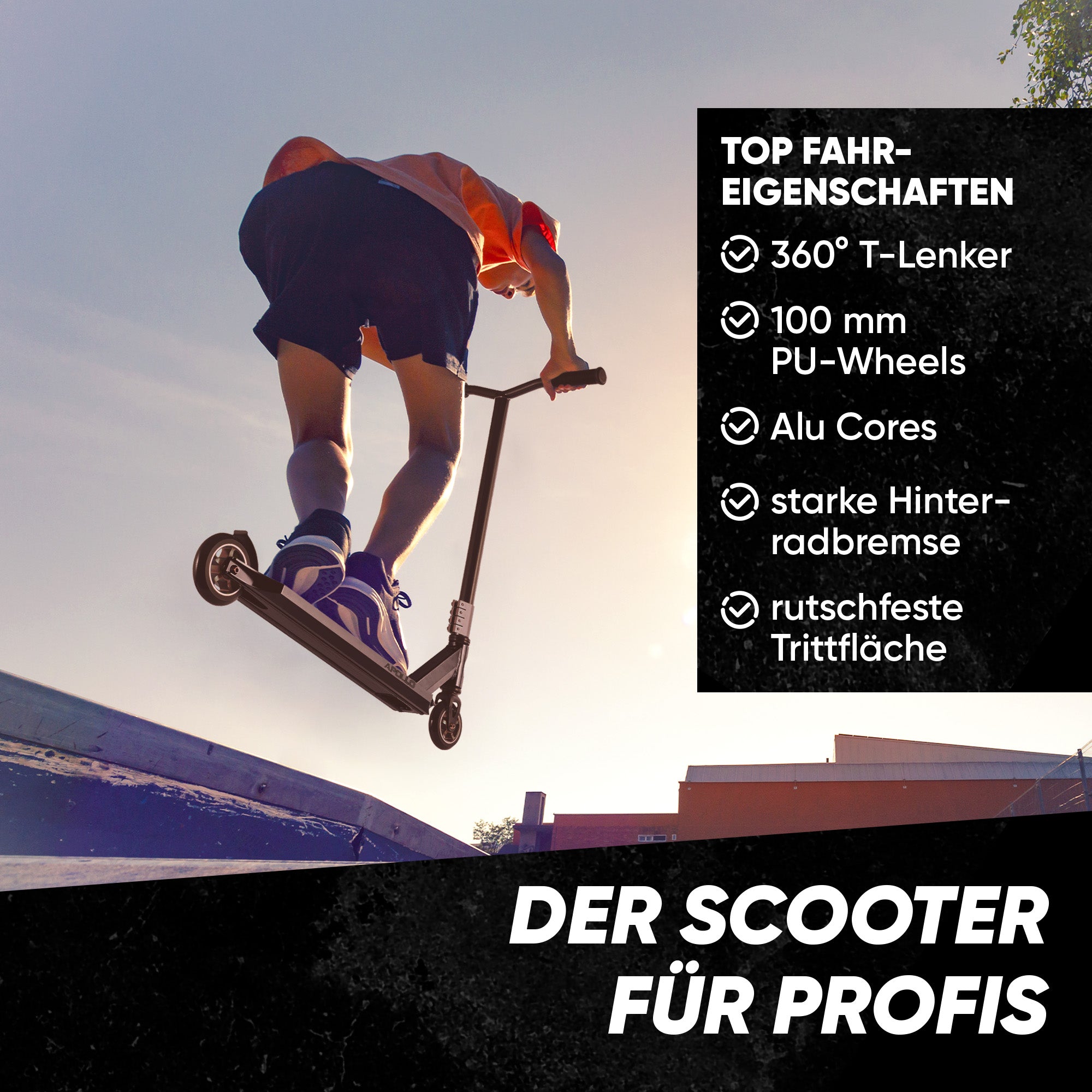 Apollo - Stunt Scooter - Star Pro - HighQuality eloxierter Profi Stunt Scooter - Schwarz