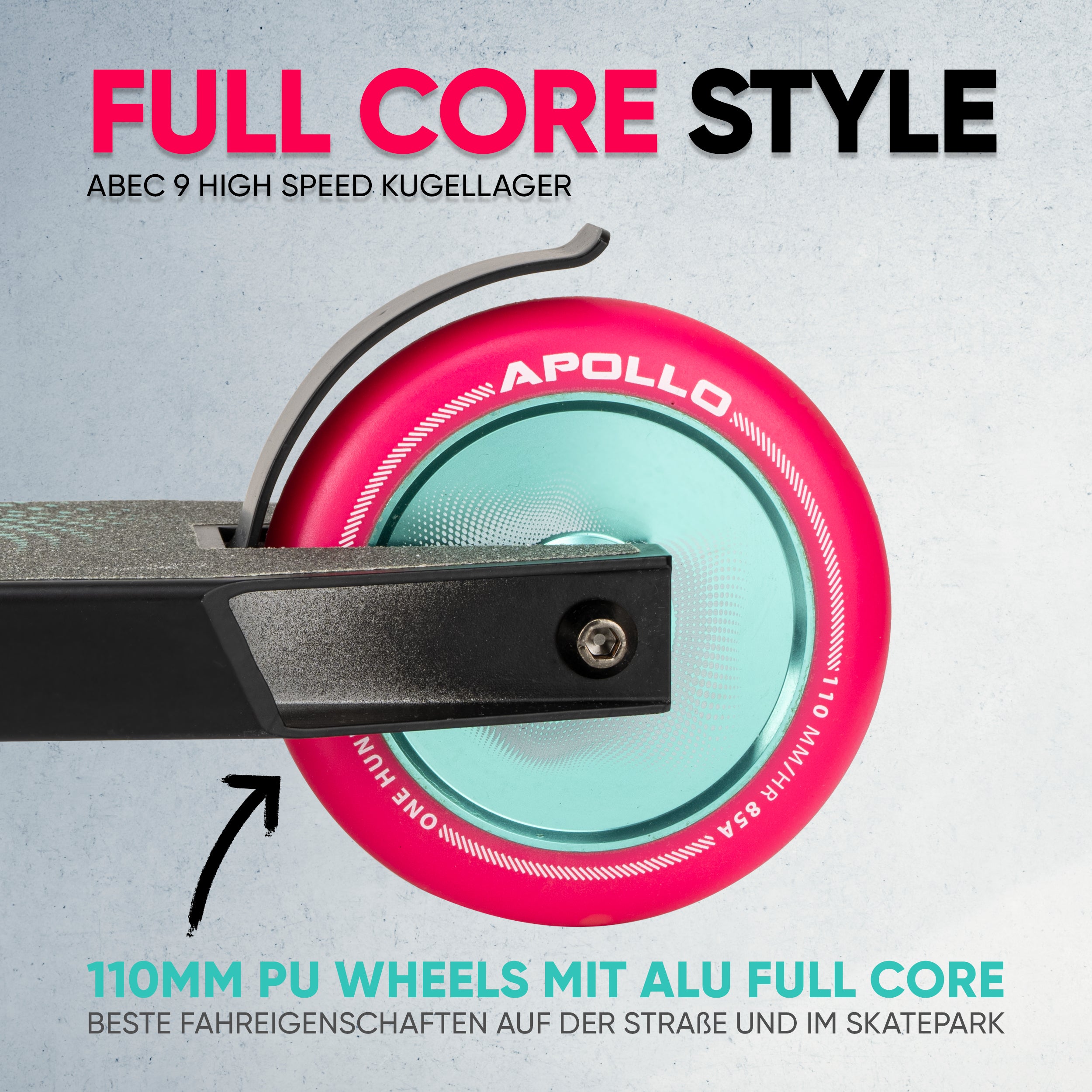 Apollo - Stunt Scooter 'Eagle' - eloxierter Profi Stuntroller mit ABEC 9 Kugellagern - Schwarz Mint Pink