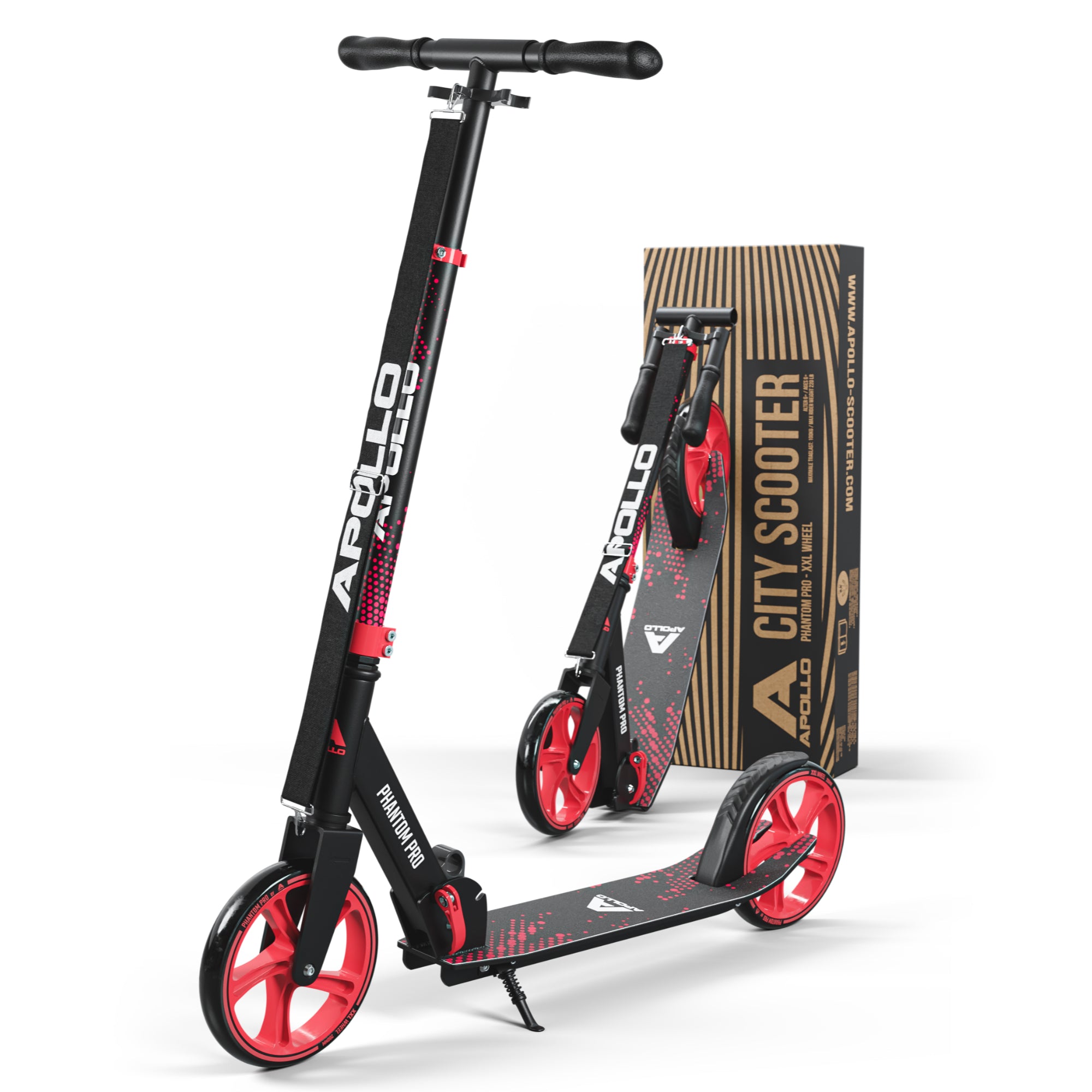 Apollo - Klappbarer City Roller für Kinder "Phantom" höhenverstellbarer Tretroller - Rot