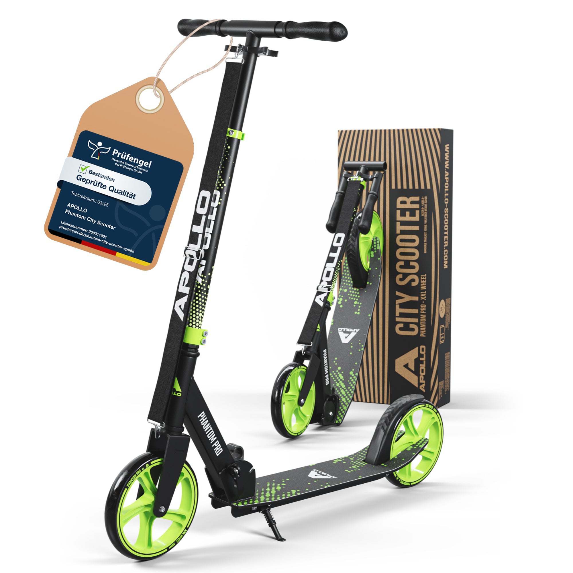 Apollo - Klappbarer City Roller für Kinder "Phantom" höhenverstellbarer Tretroller - Grün