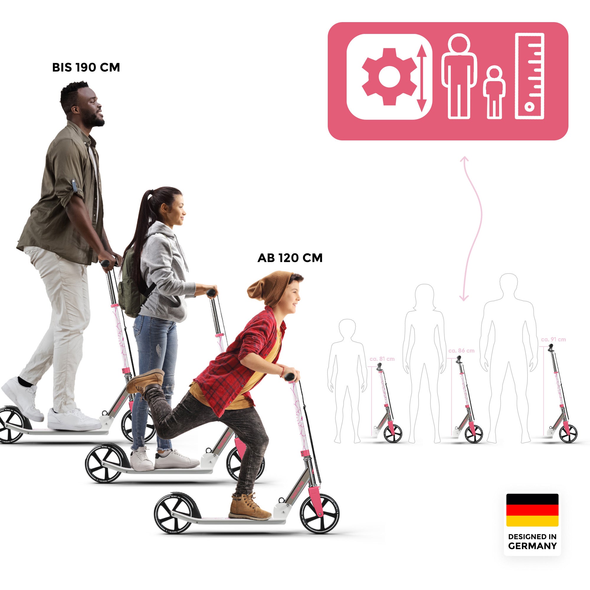 Apollo - Klappbarer City Roller für Kinder "Phantom" höhenverstellbarer Tretroller - Pink
