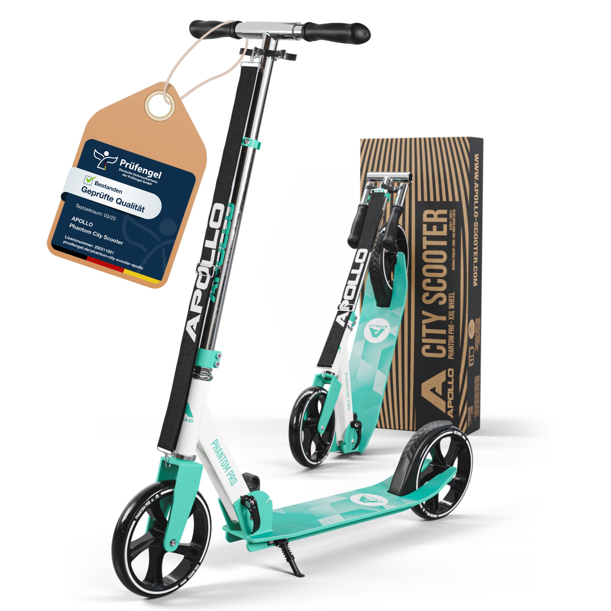 Apollo - Klappbarer City Roller für Kinder "Phantom" höhenverstellbarer Tretroller - Mint