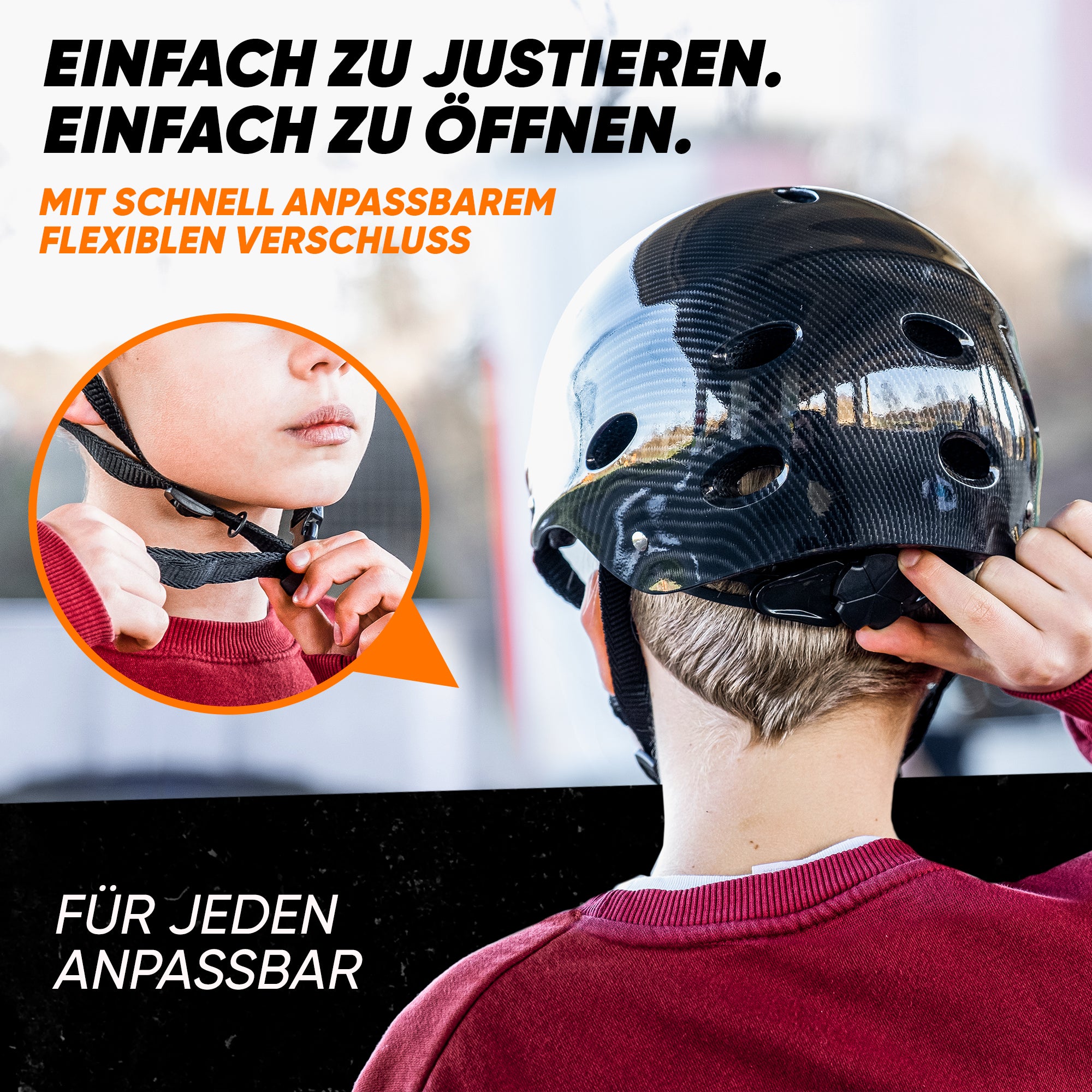 Apollo - Skatehelm, Multi Sport Helm Herren, Damen, Kinder, Kinderfahrradhelm verstellbar - Dark Carbon