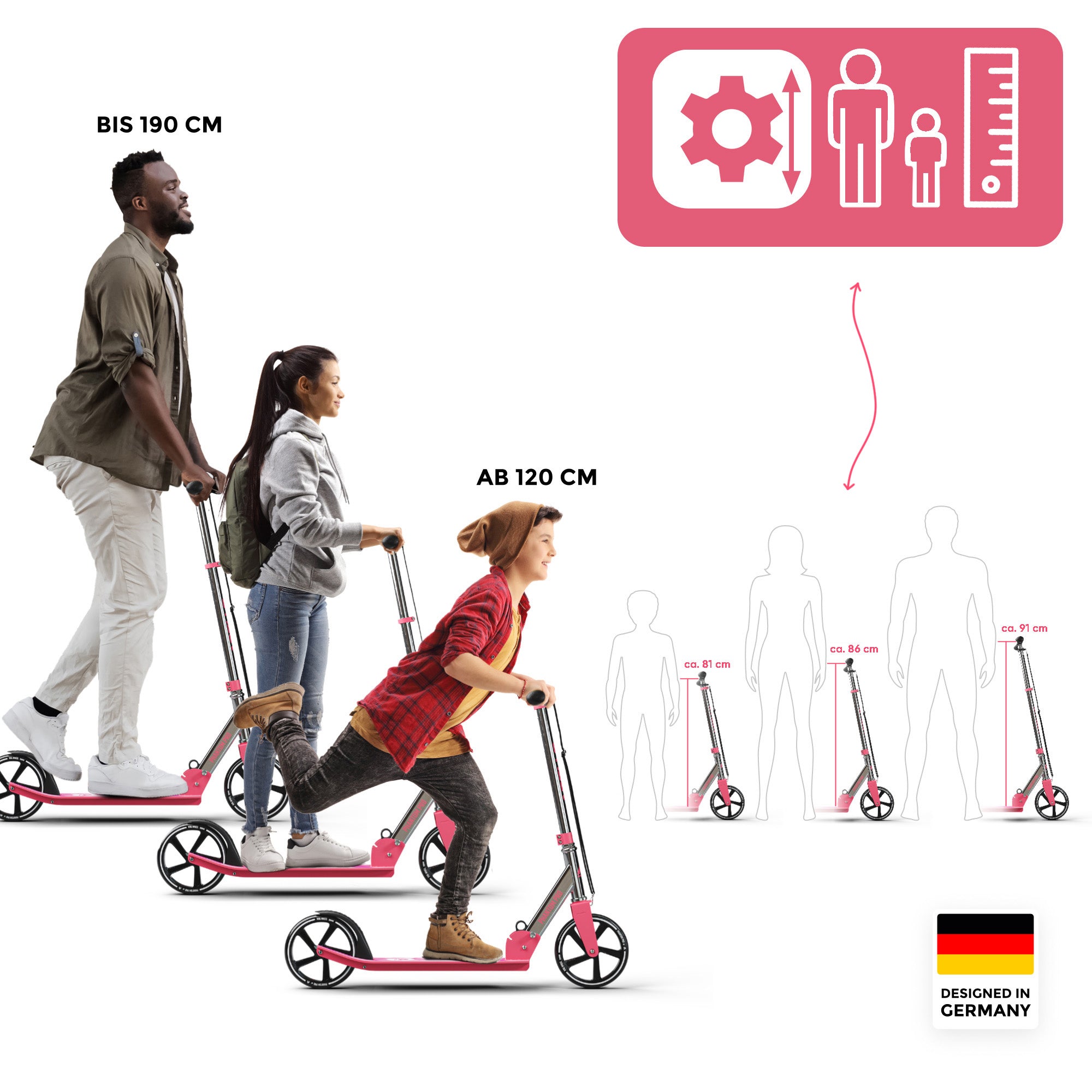 Apollo - Klappbarer City Roller für Kinder "Phantom" höhenverstellbarer Tretroller - Pink Silber