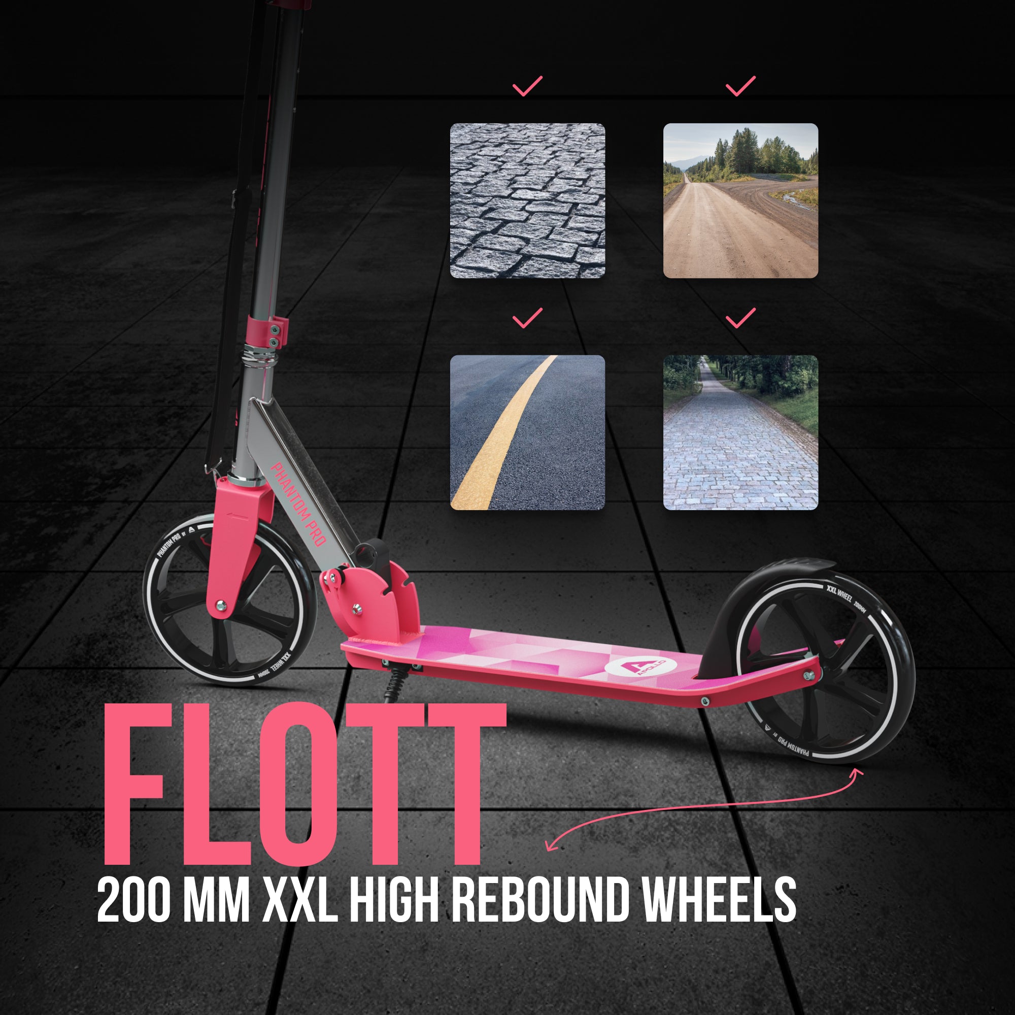 Apollo - Klappbarer City Roller für Kinder "Phantom" höhenverstellbarer Tretroller - Pink Silber