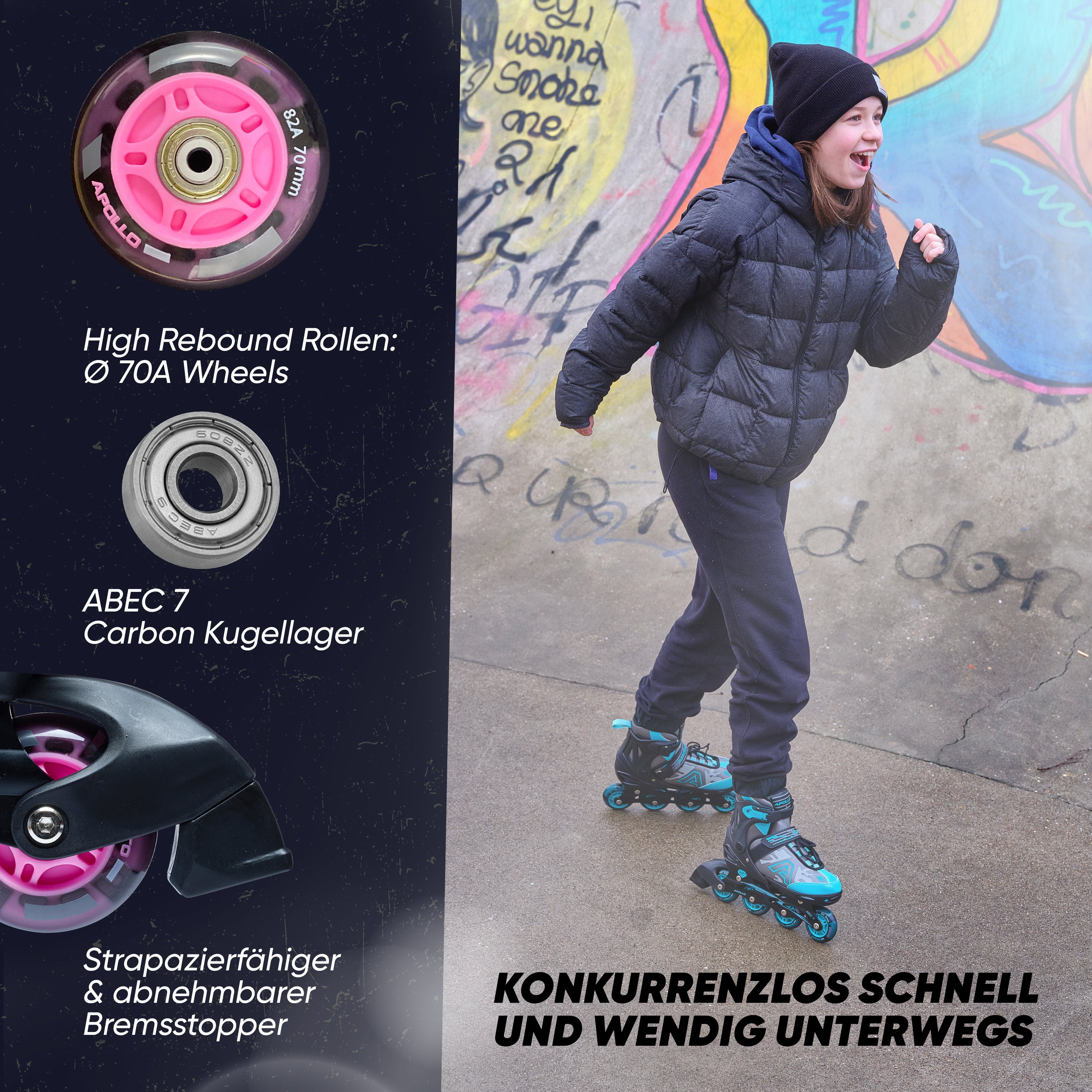 Apollo Funsport - Champion Adjustable Inline Skate (Pink) - L (39-42)