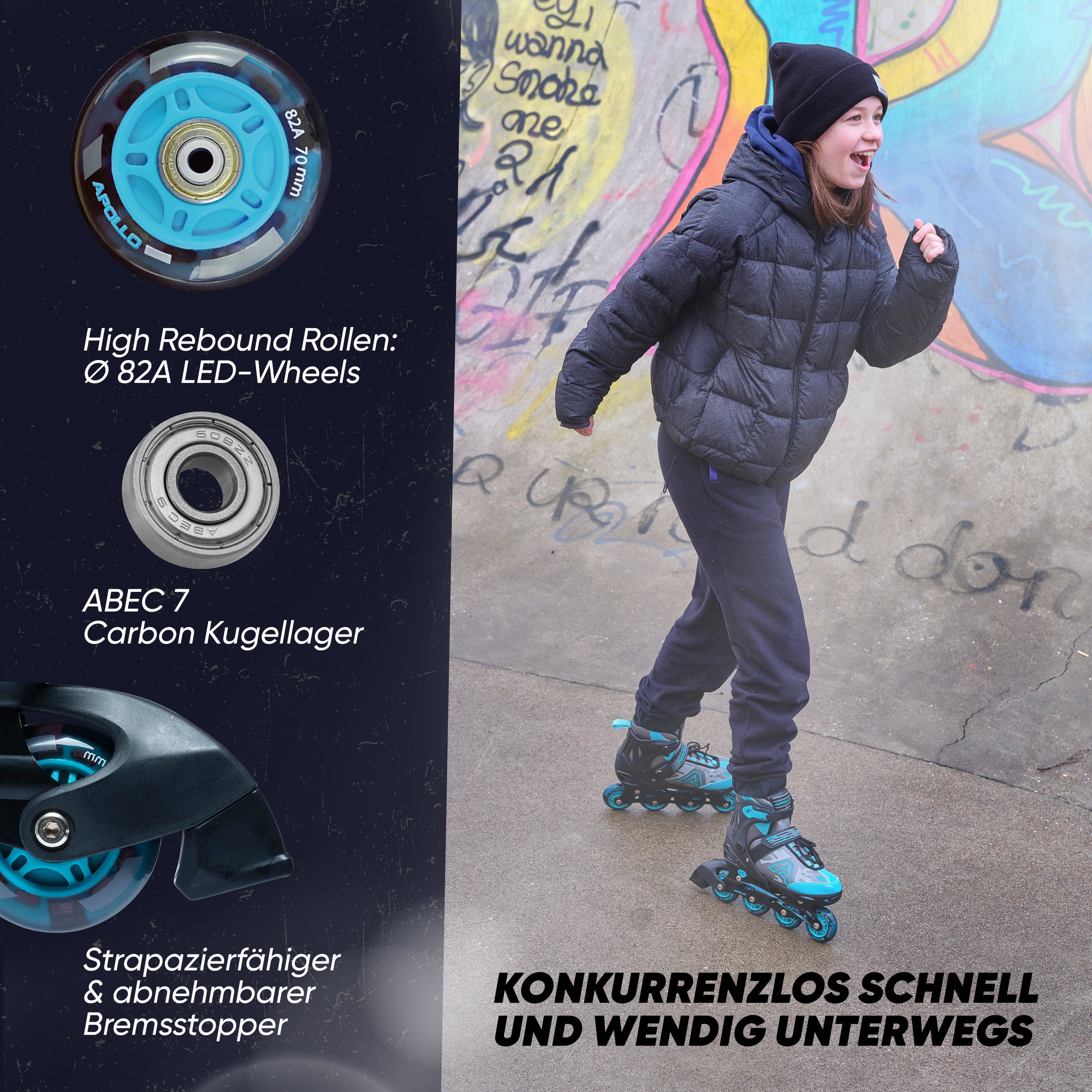 Apollo Funsport - Champion Adjustable Inline Skate (Mint) - L (39-42)