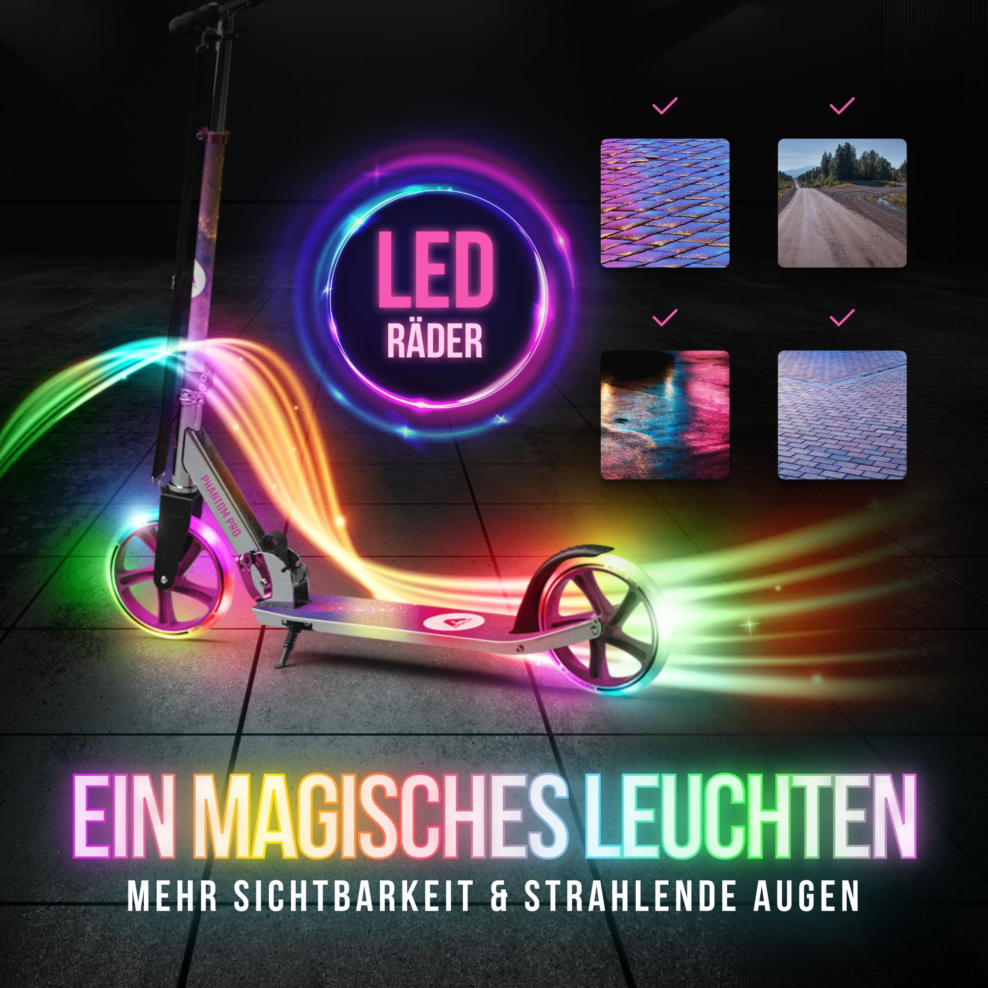 Apollo - Klappbarer City Roller für Kinder "Phantom" höhenverstellbarer Tretroller - Starlight