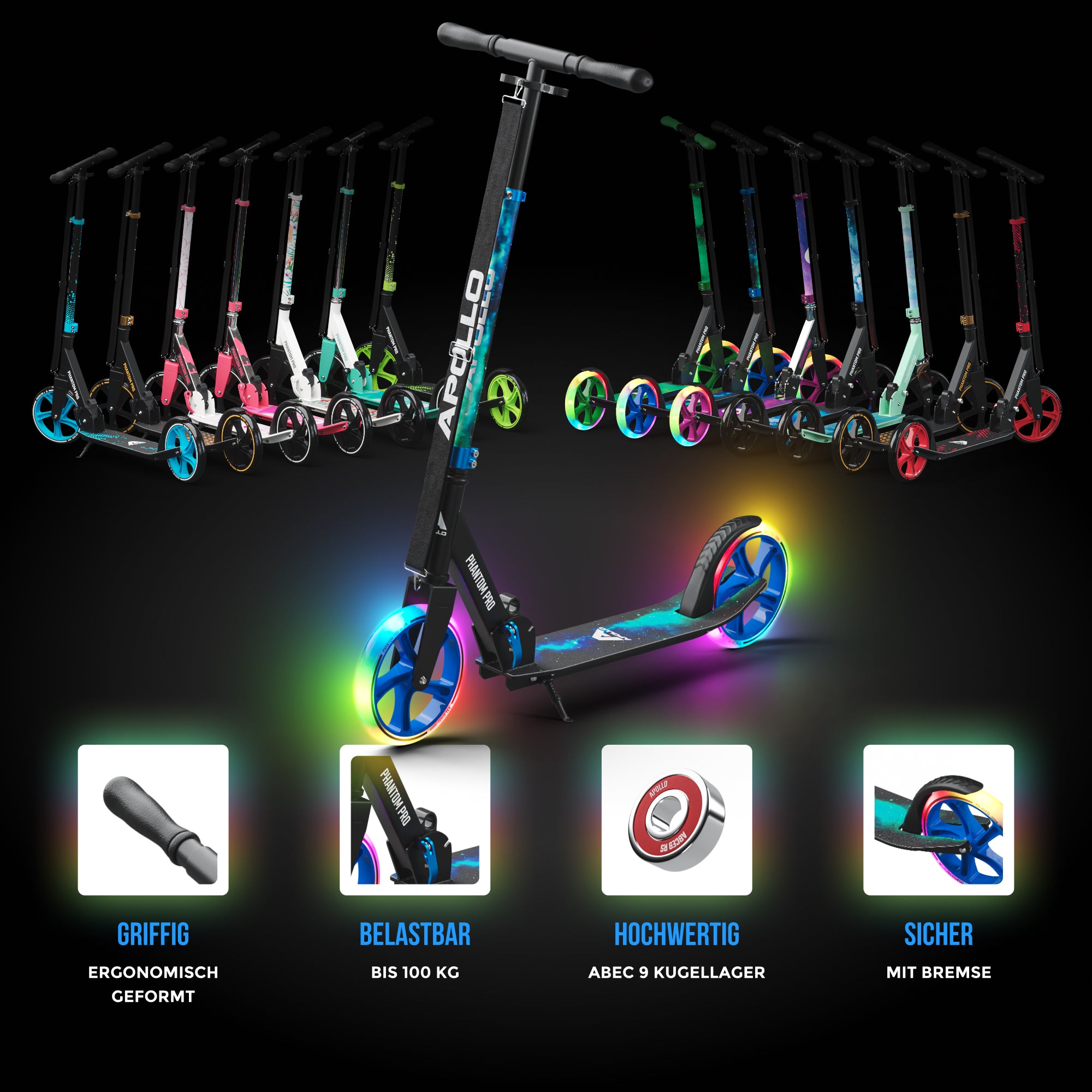 Apollo - Klappbarer City Roller für Kinder "Phantom" höhenverstellbarer Tretroller - Universe