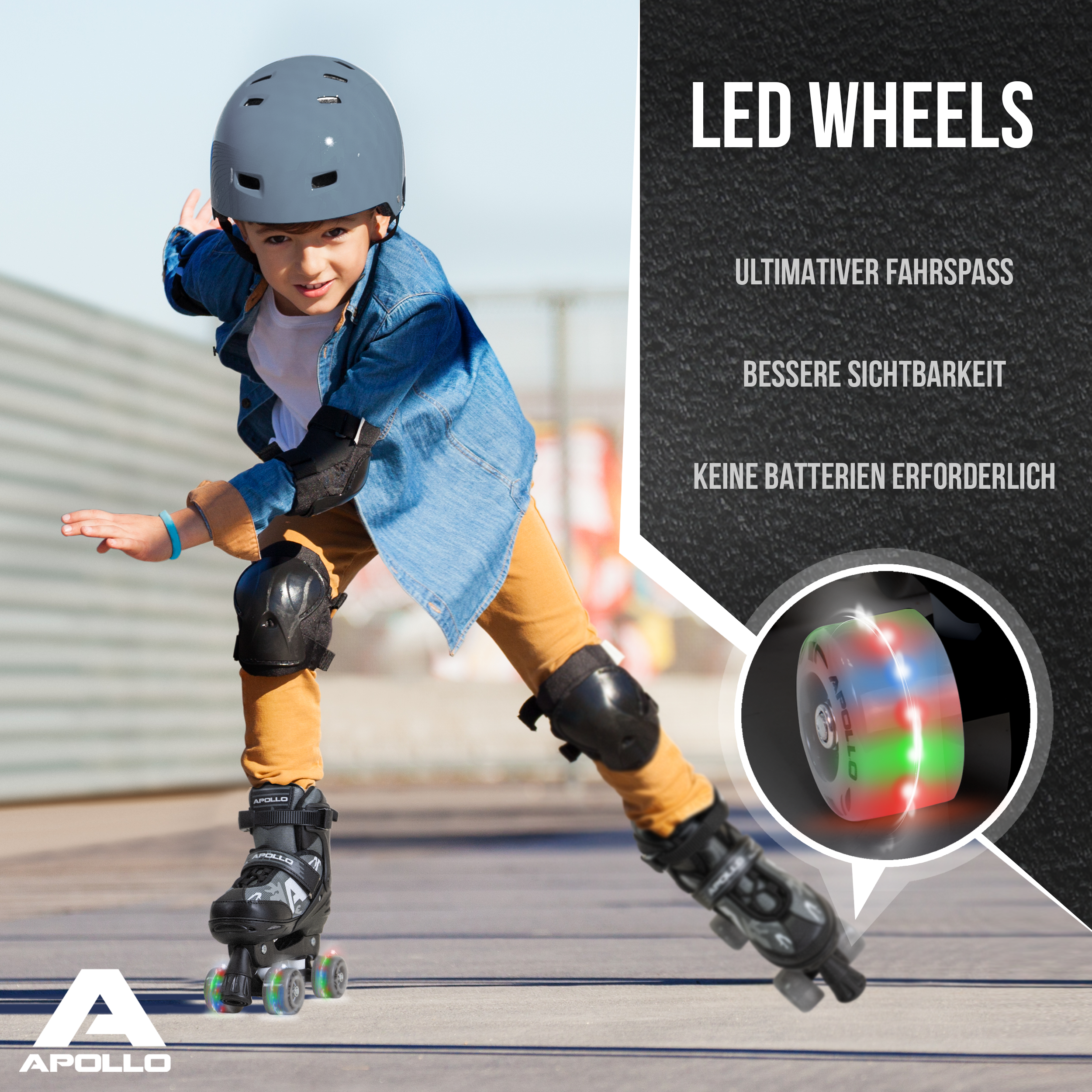 Apollo Funsport - Champion Adjustable Quad Skate - verstellbare Rollschuhe für Kinder & Jugendliche - Black