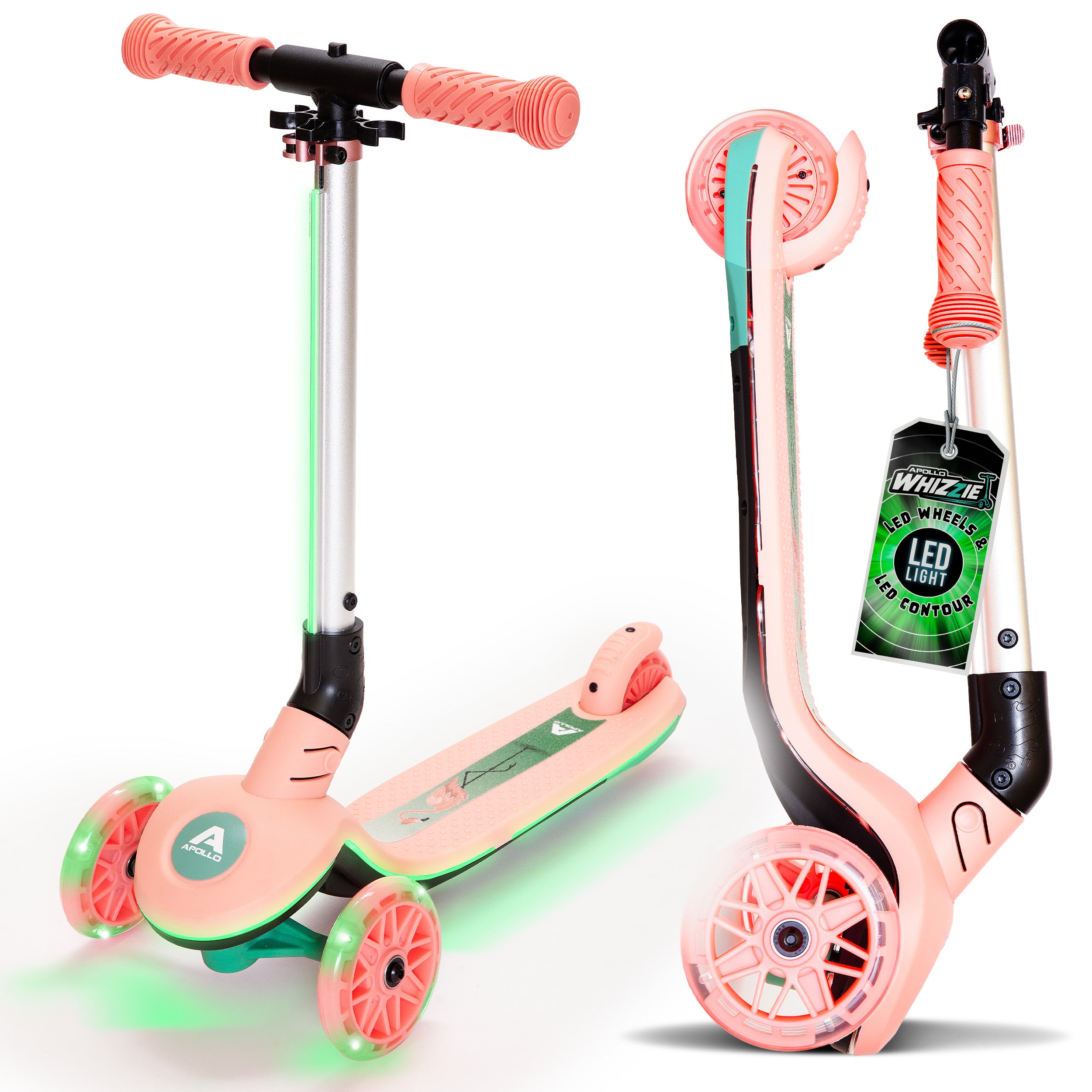 Apollo Funsport - Apollo Whizzie LED Kinderroller, höhenverstellbarer Dreiradscooter für Kinder ab 3 Jahre - Flamingo