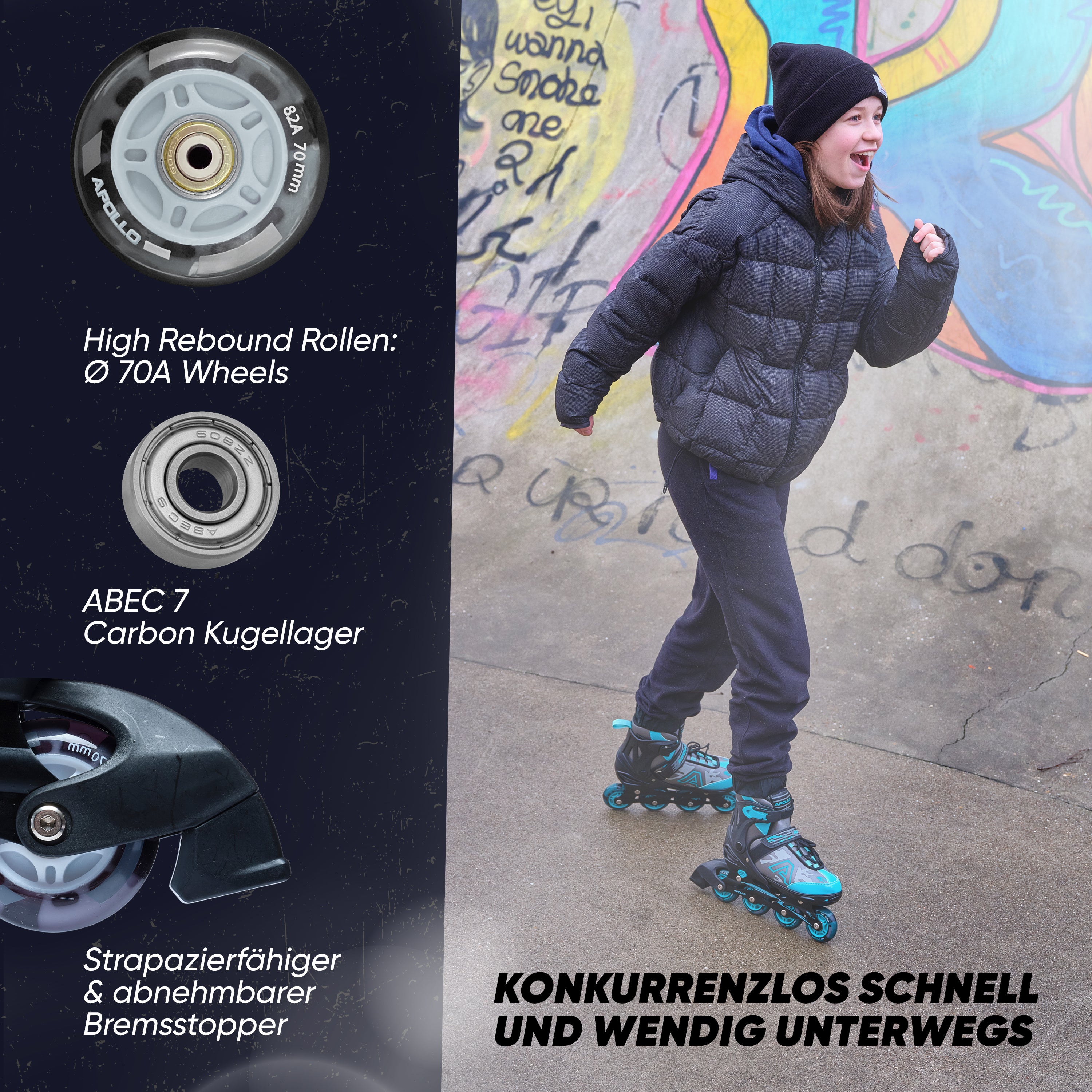 Apollo Funsport - Champion Adjustable Inline Skate (Schwarz) - L (39-42)
