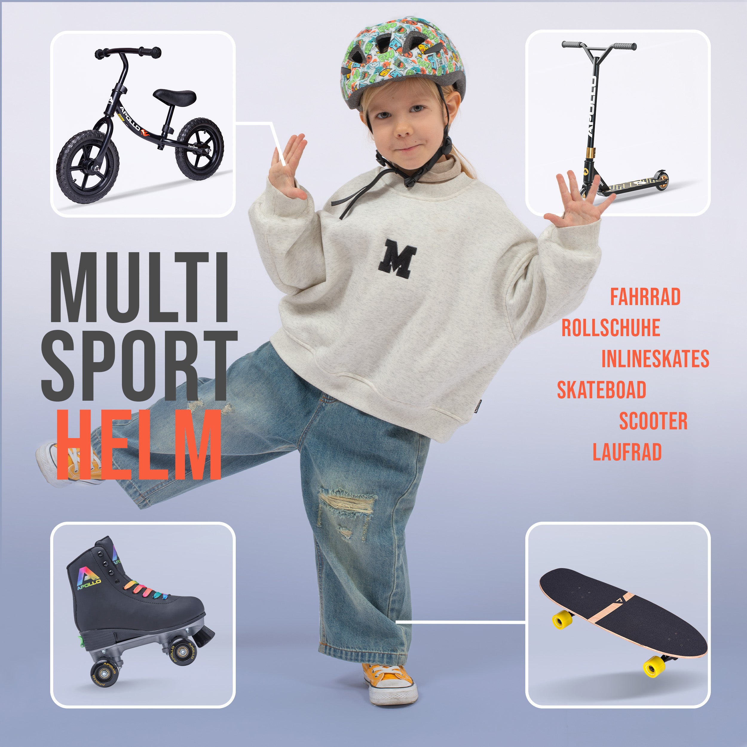 Apollo - Apollo Kinder Fahrradhelm, Helm für Kinder & Jugendliche, Multisport Helm - Monsta Mania