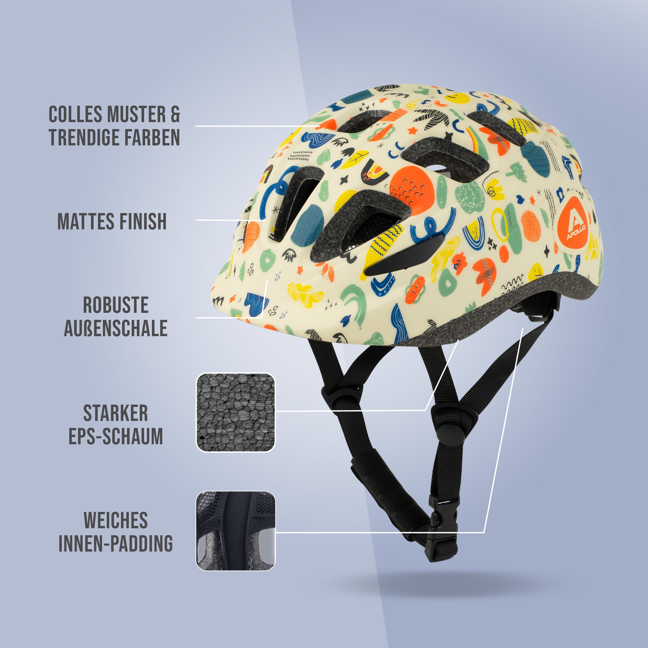 Apollo - Apollo Kinder Fahrradhelm, Helm für Kinder & Jugendliche, Multisport Helm - Papercraft