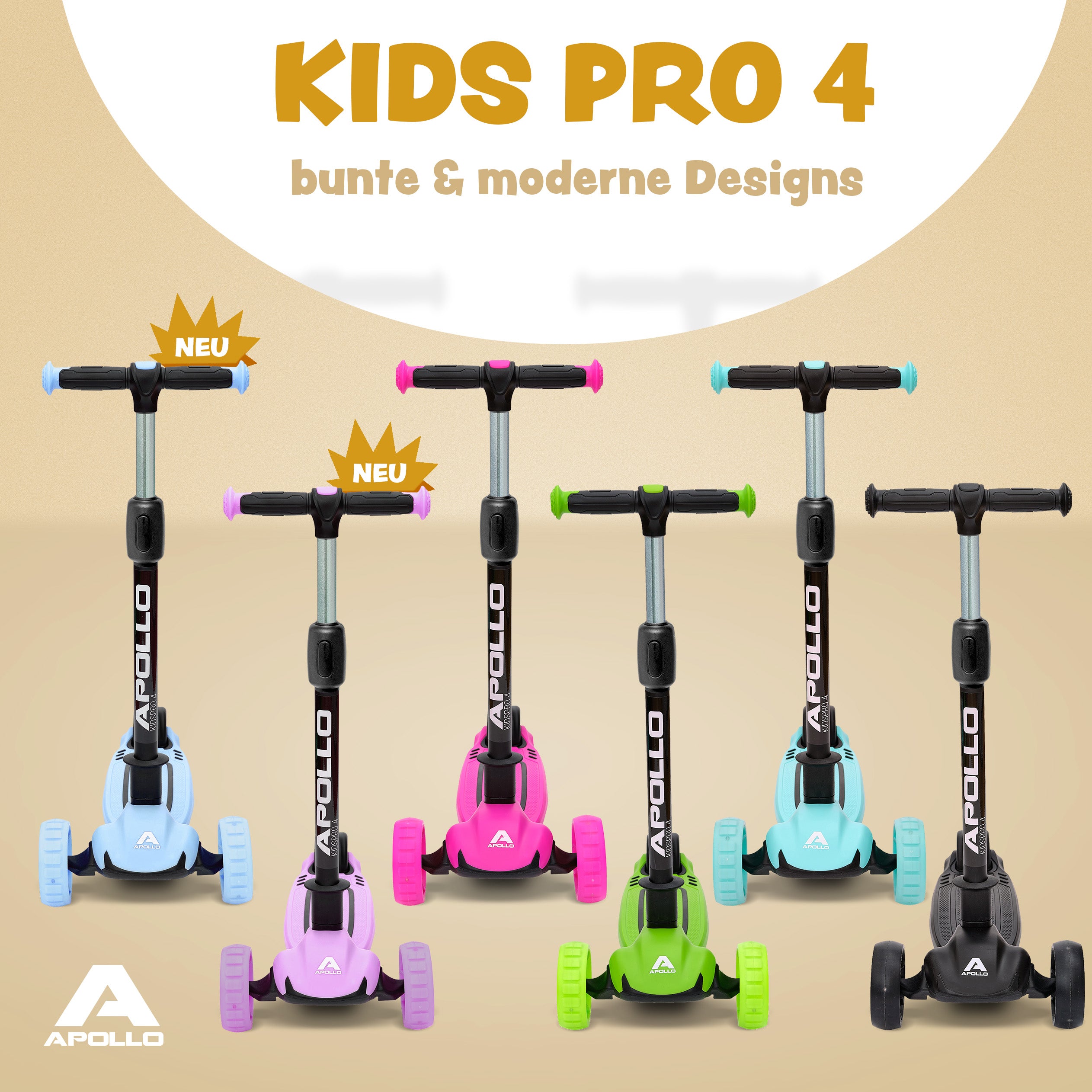 Apollo - Kinderscooter "KidsPro4" klappbarer LED Roller - Blau