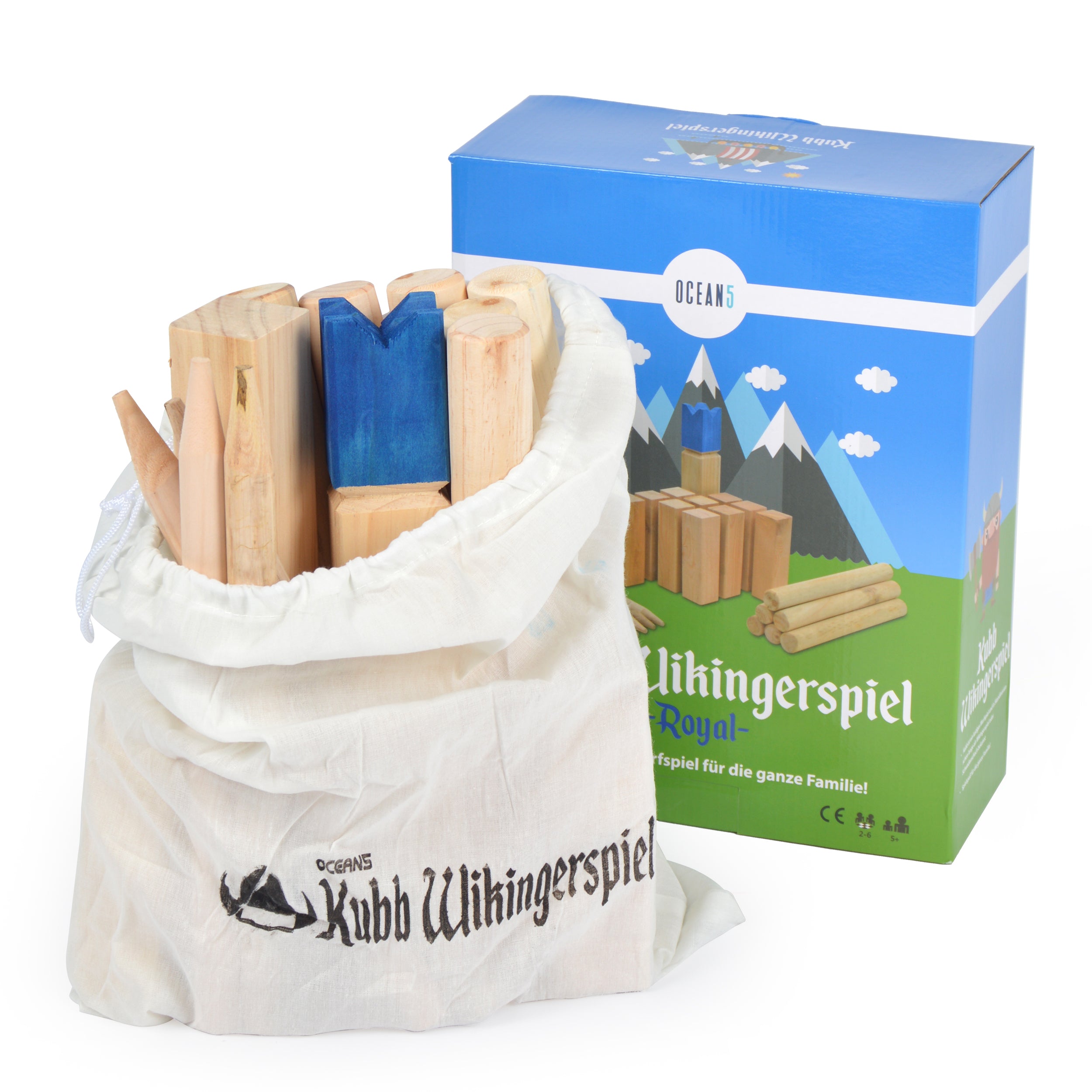 Ocean5 - Kubb - Original Wikinger Wurfspiel - Holz Schach Kegel Spiel von Ocean5 - Kubb - Blau - 30 x 5,2 cm (H B)