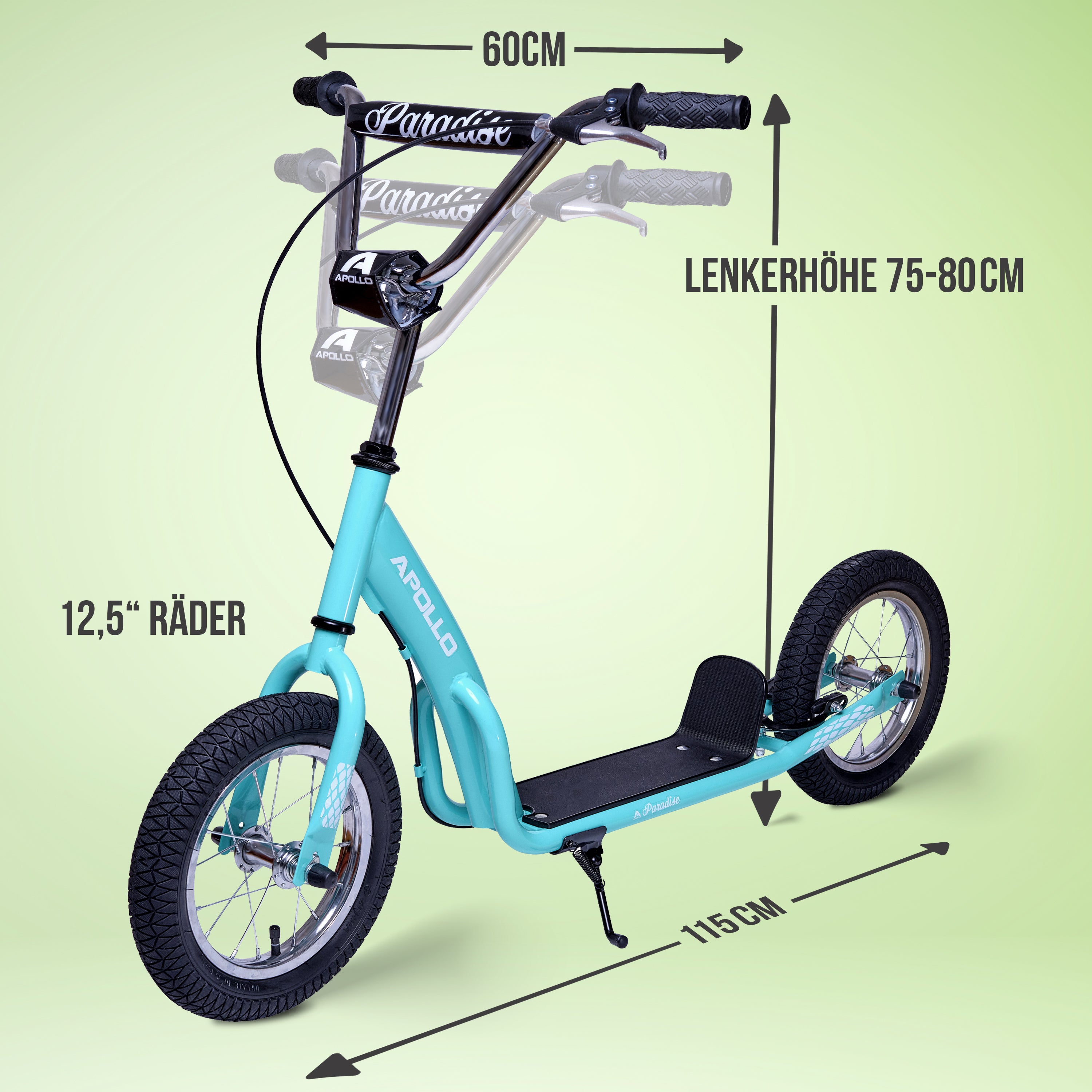 Apollo - Retro Scooter Paradise Roller mit Luftreifen 12,5 Zoll - Türkis