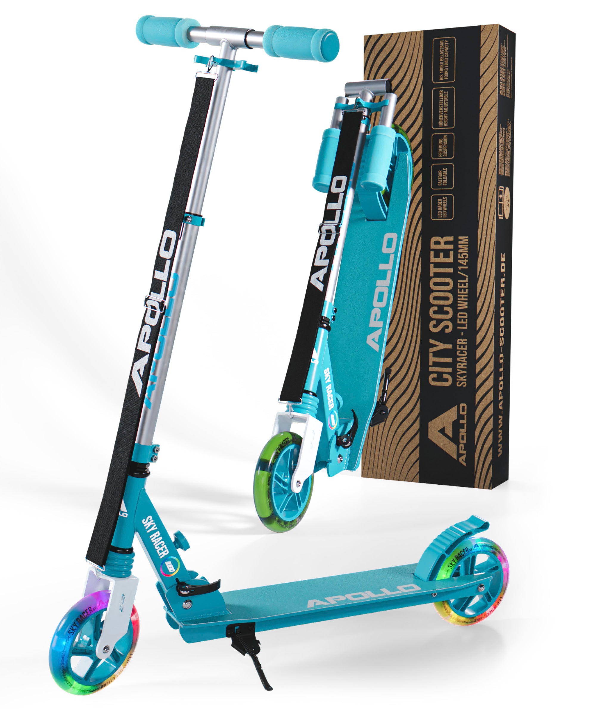 Apollo - 145mm City Scooter mit Federung "Skyracer" klappbar und höhenverstellbar - Mint