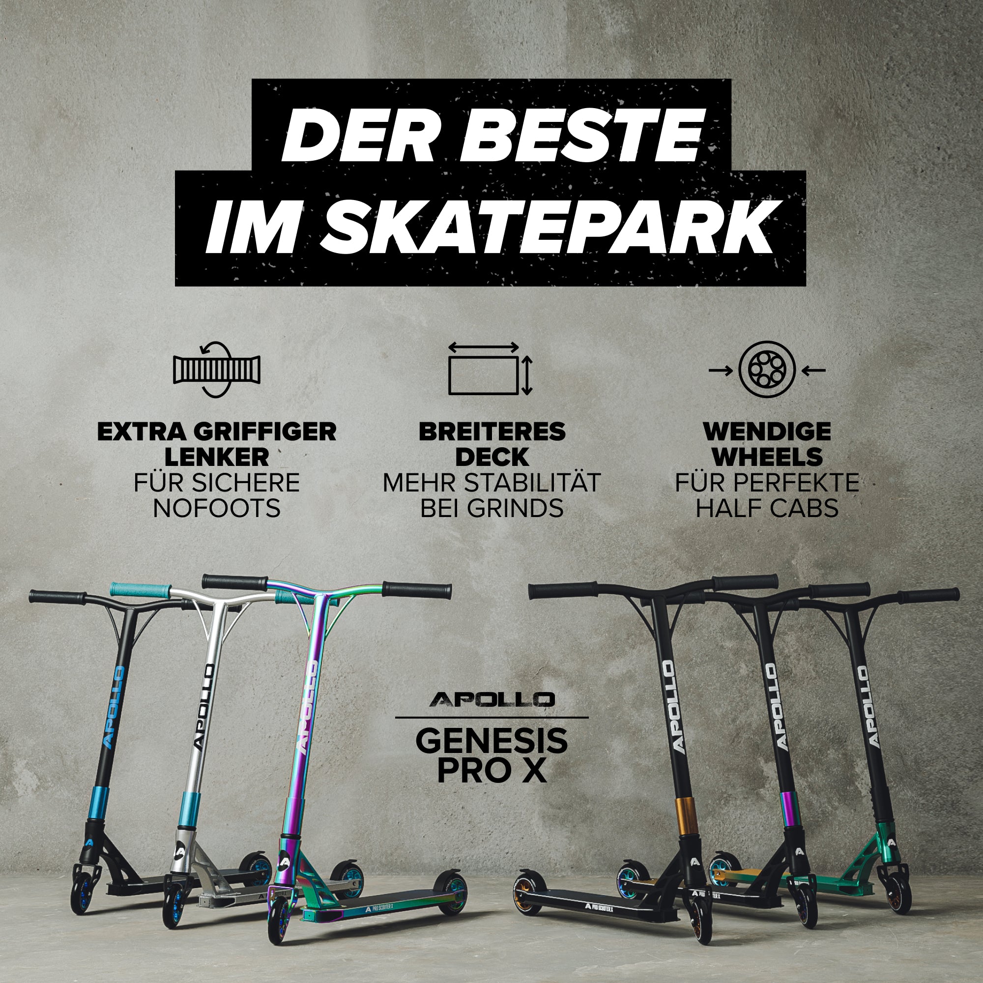 Apollo - High End Stunt Scooter - Genesis Pro X Stuntscooter mit ABEC 9 Kugellagern - Rainbow