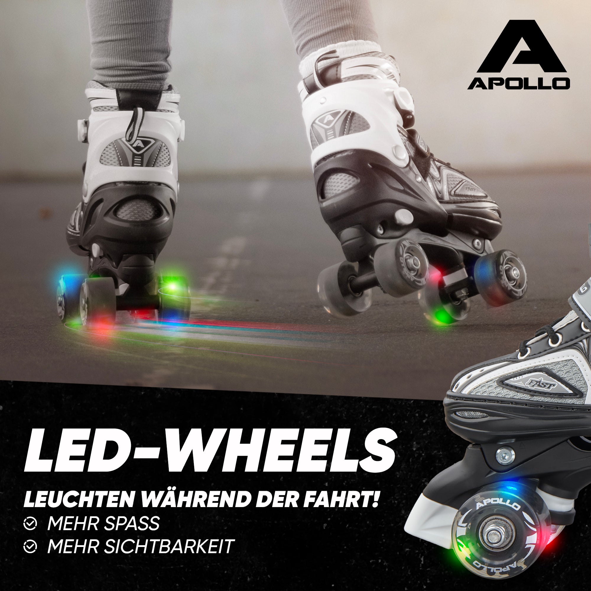 Apollo - Super Quad größenverstellbare verstellbare Rollschuhe für Kinder - Schwarz -