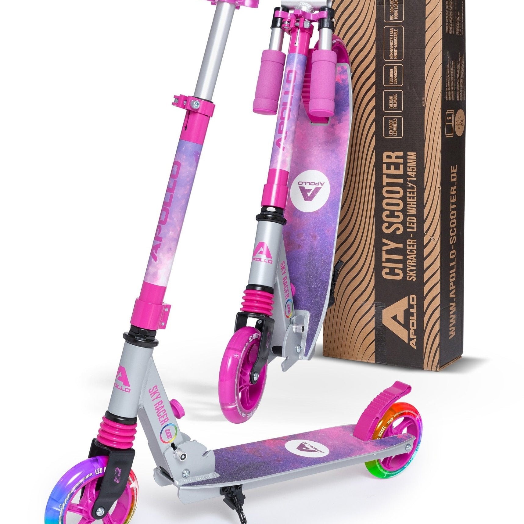 Apollo - 145mm City Scooter mit Federung "Skyracer" klappbar und höhenverstellbar - Starlight