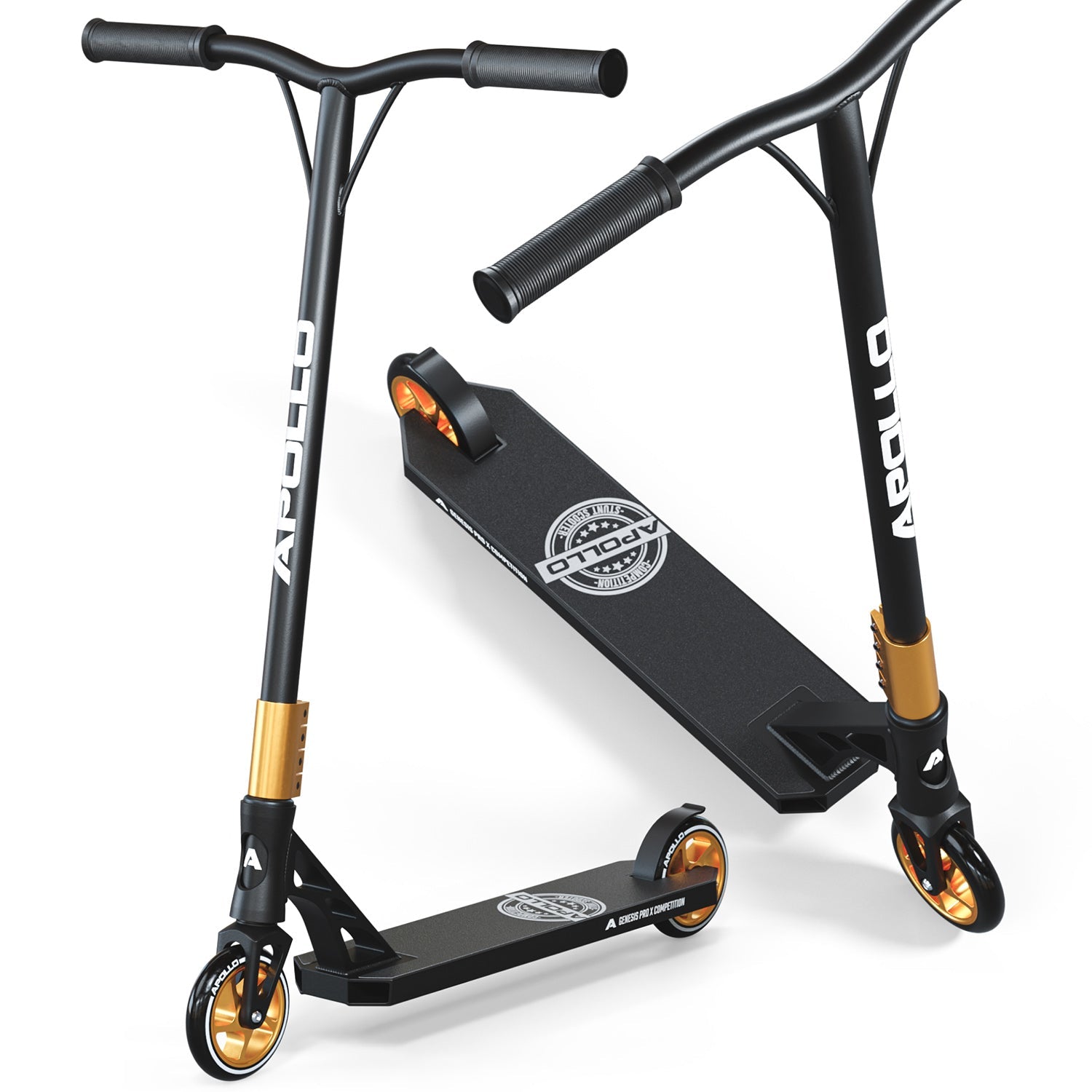Apollo - High End Stunt Scooter - Genesis Pro X Competition mit ABEC 9 Kugellagern - Schwarz Gold