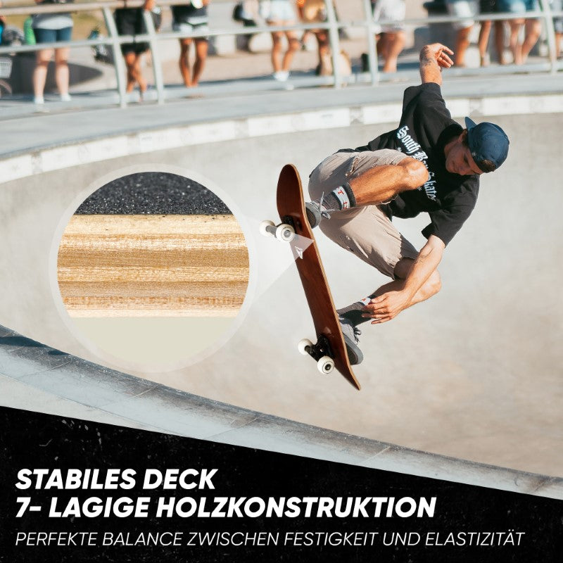 Apollo - Skateboard - Plain Wood - 7-lagiges Holz-Komplettboard mit ABEC 7 -