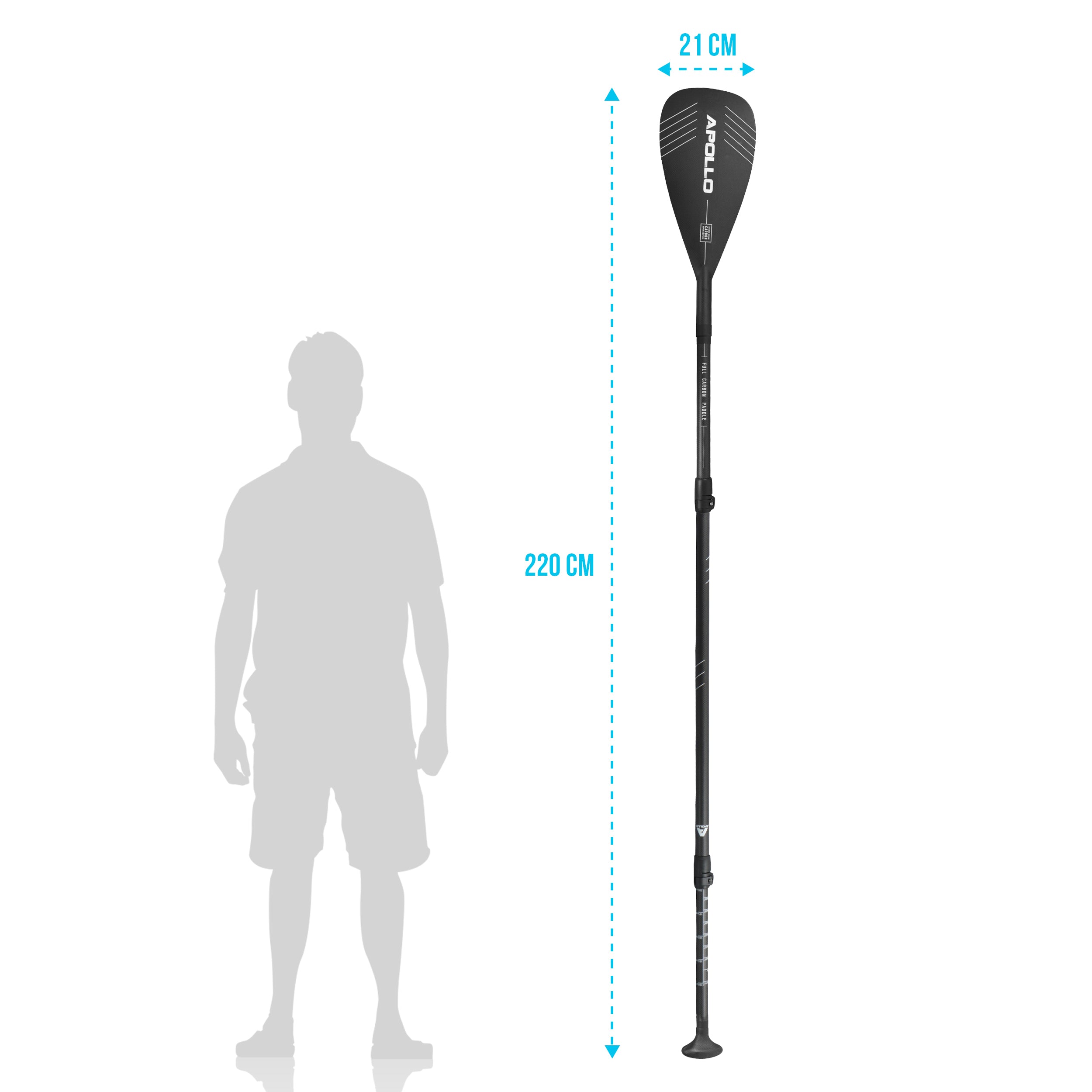 Apollo - Apollo SUP Paddel - 3 teiliges Stechpaddel aus Carbon und Fiberglas - Full Carbon Paddel
