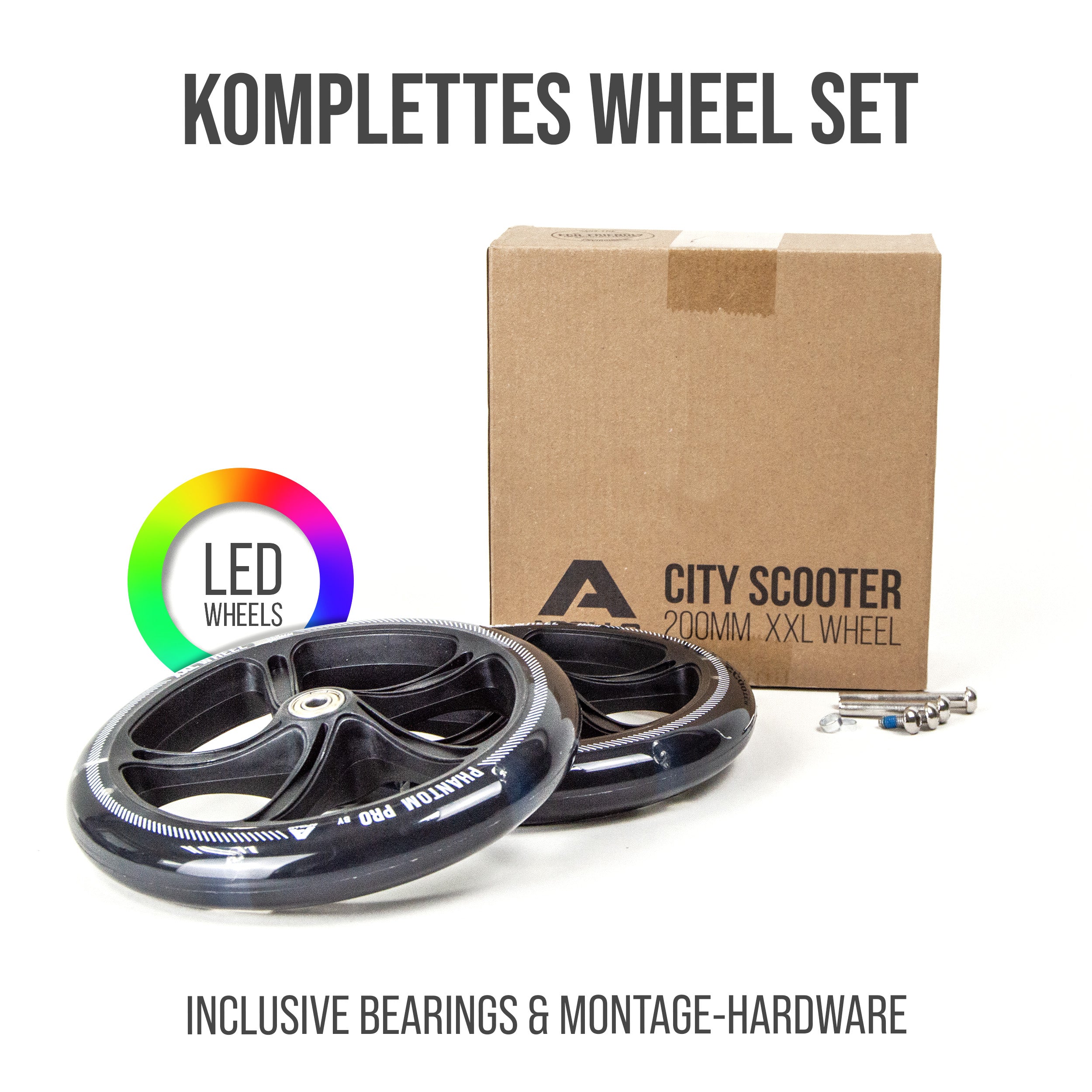 Apollo - 200 mm Ersatzräderset für City Scooter - Phantom / Spectre - LED Schwarz Transparent
