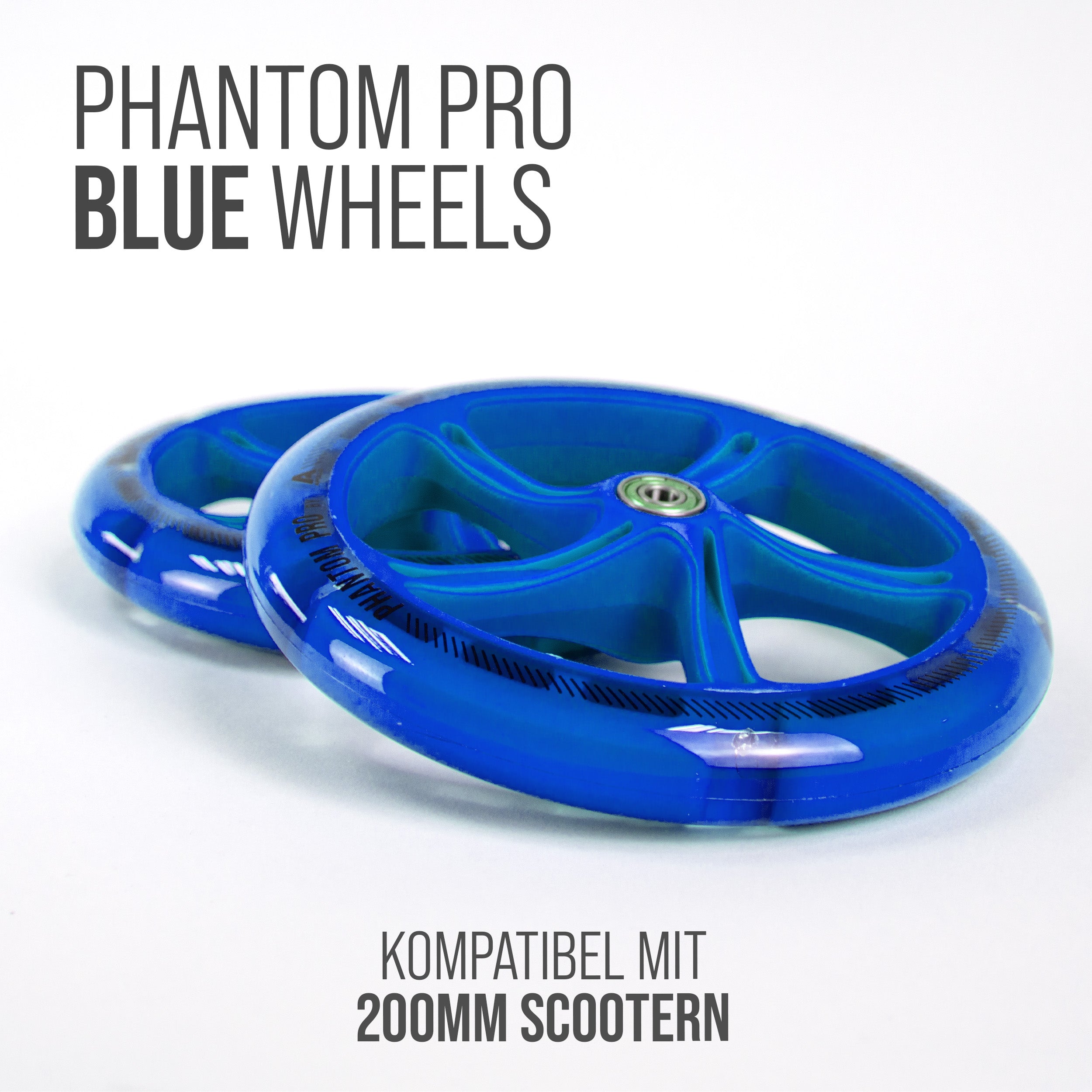 Apollo - 200 mm Ersatzräderset für City Scooter - Phantom / Spectre - LED Blau Transparent