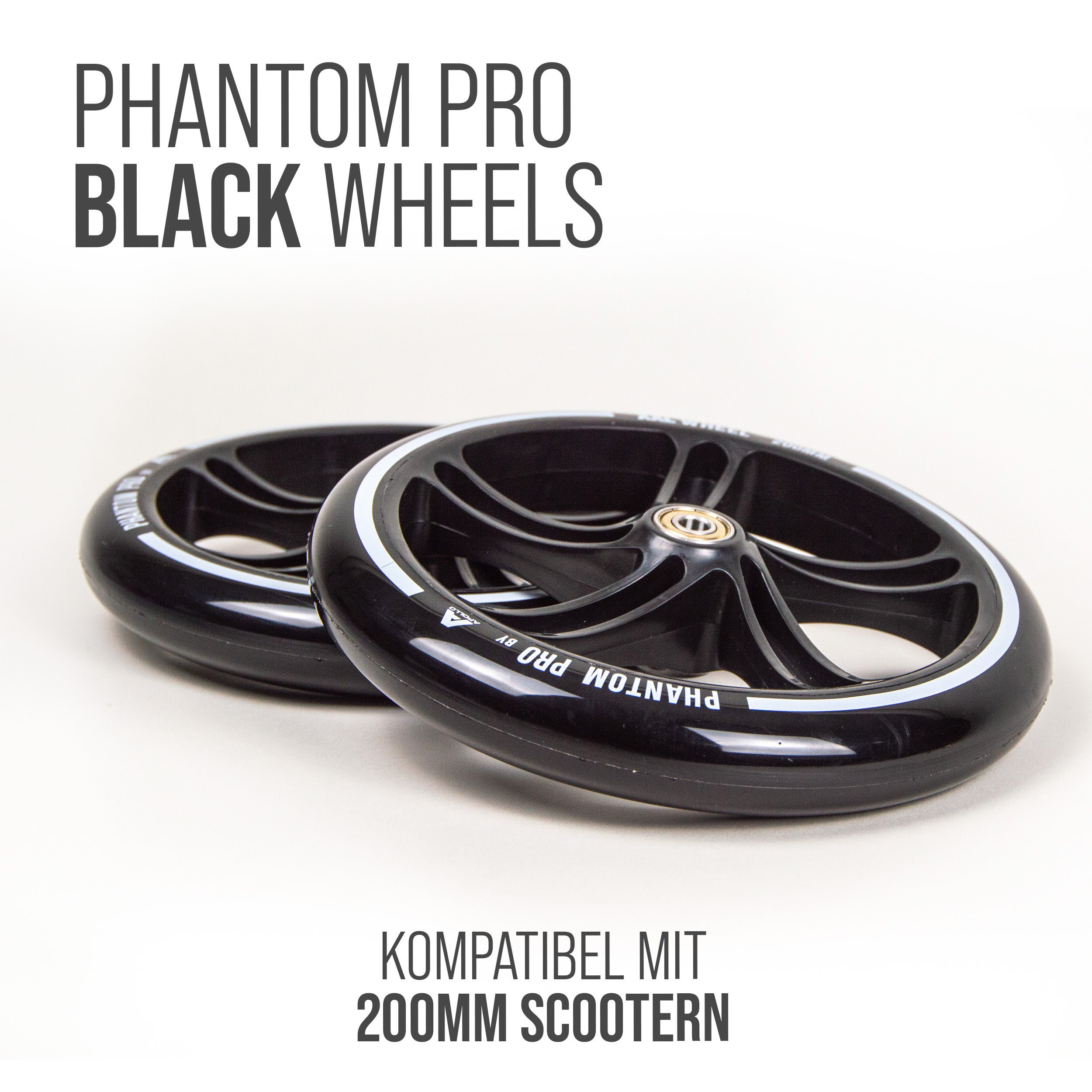 Apollo - 200 mm Ersatzräderset für City Scooter - Phantom / Spectre - Schwarz Schwarz