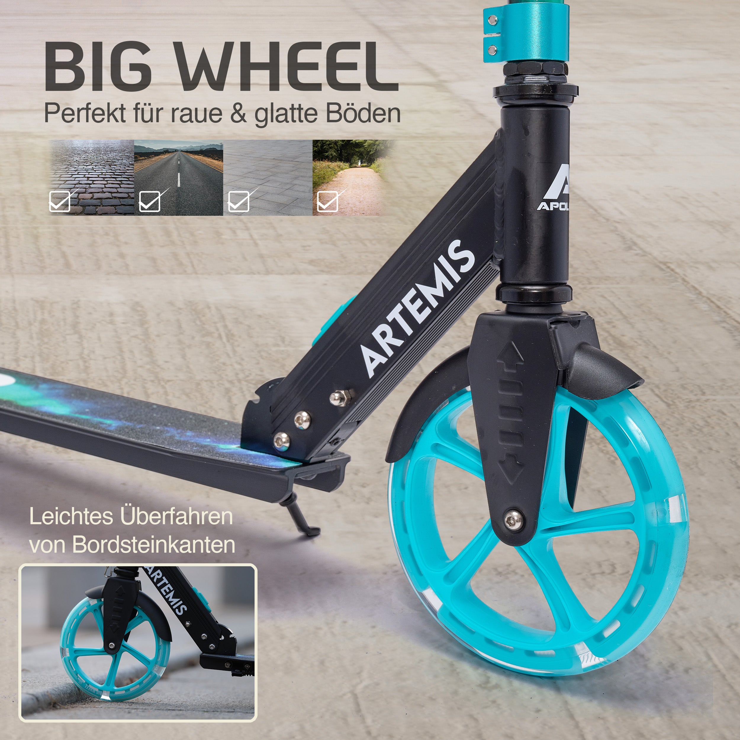 Apollo - Klappbarer City Roller "Artemis" höhenverstellbarer Tretroller für Kinder & Jugendliche - Galaxy