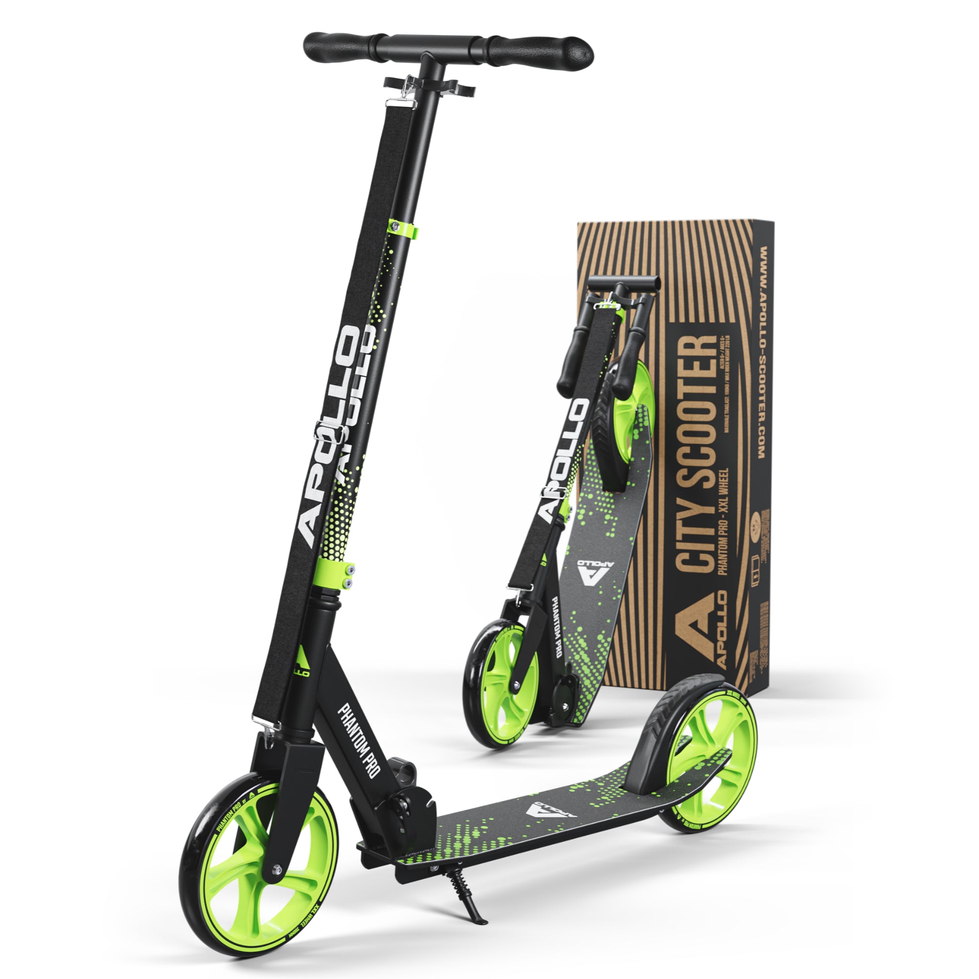 Apollo - Klappbarer City Roller für Kinder "Phantom" höhenverstellbarer Tretroller - Grün