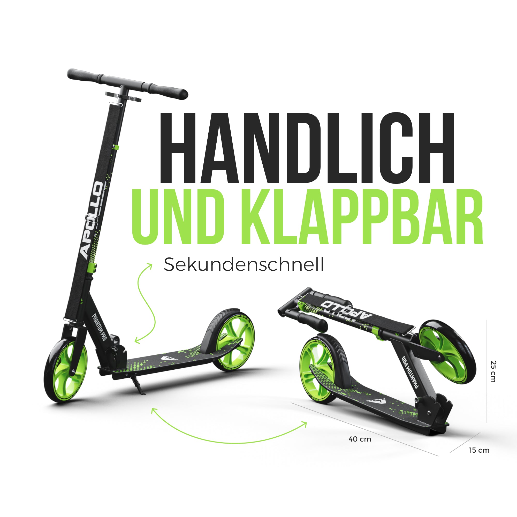 Apollo - Klappbarer City Roller für Kinder "Phantom" höhenverstellbarer Tretroller - Grün