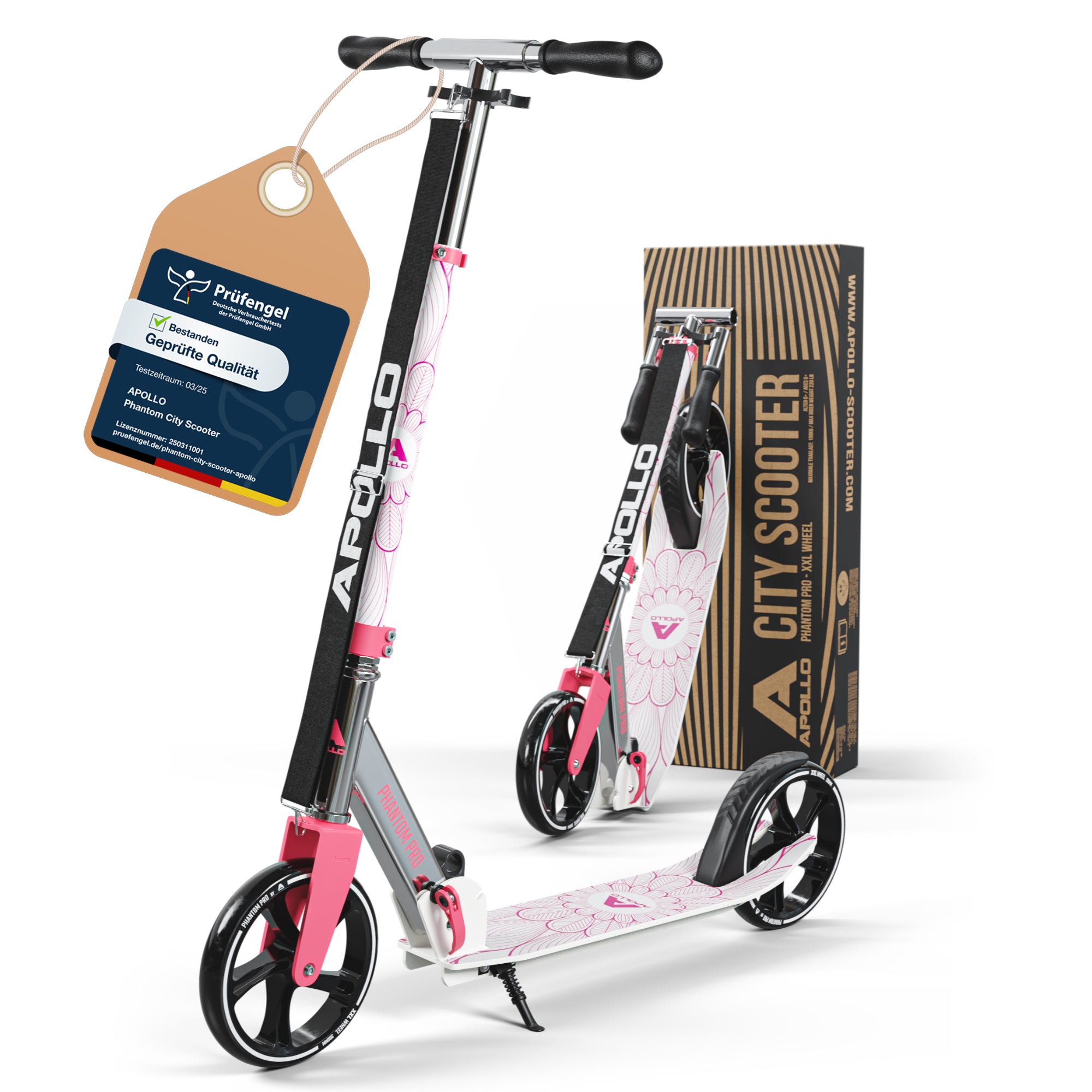 Apollo - Klappbarer City Roller für Kinder "Phantom" höhenverstellbarer Tretroller - Pink