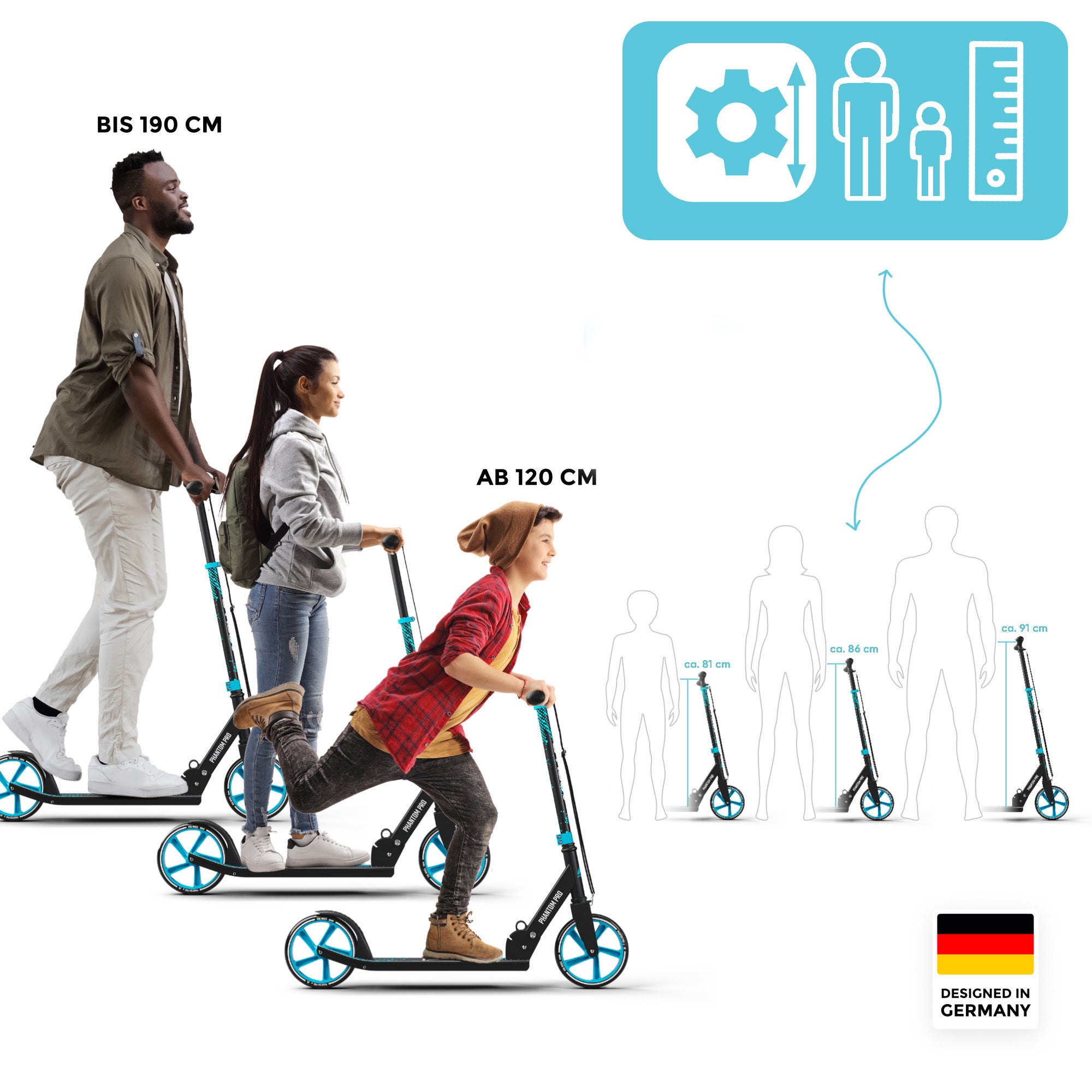 Apollo - Klappbarer City Roller für Kinder "Phantom" höhenverstellbarer Tretroller - Blau