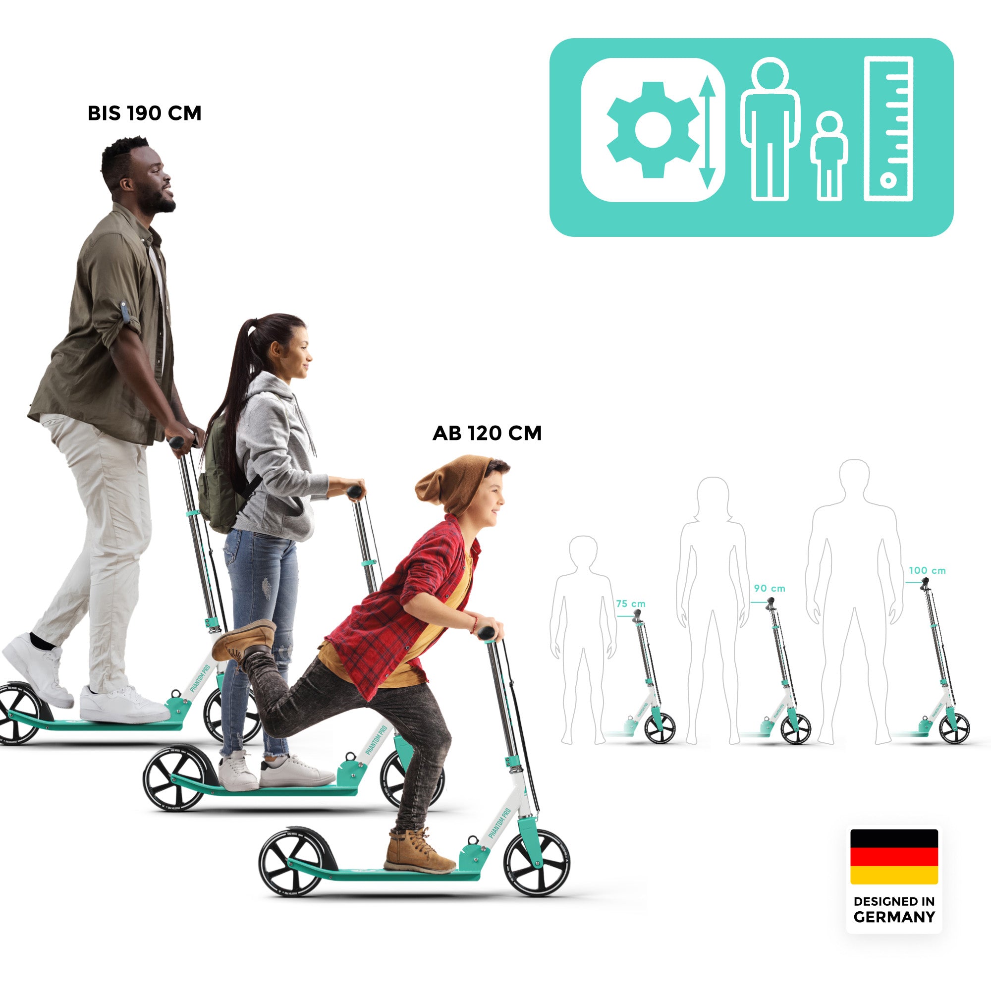 Apollo - Klappbarer City Roller für Kinder "Phantom" höhenverstellbarer Tretroller - Mint