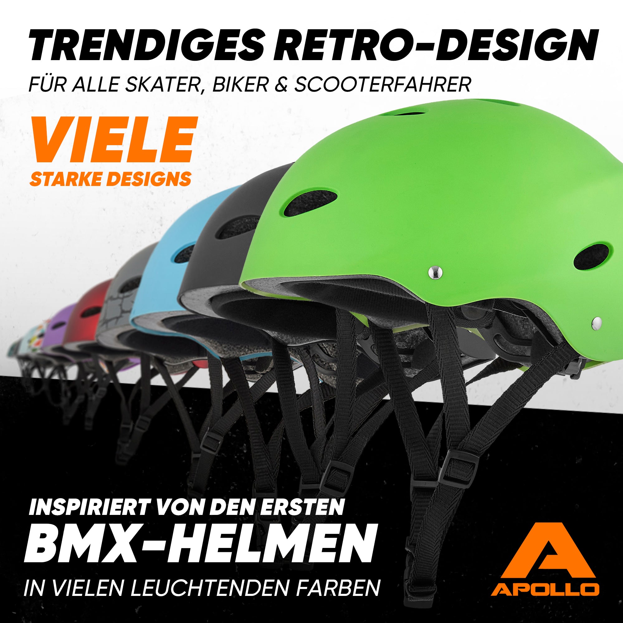 Apollo - Skatehelm, Multi Sport Helm Herren, Damen, Kinder, Kinderfahrradhelm verstellbar - Green (Uni)