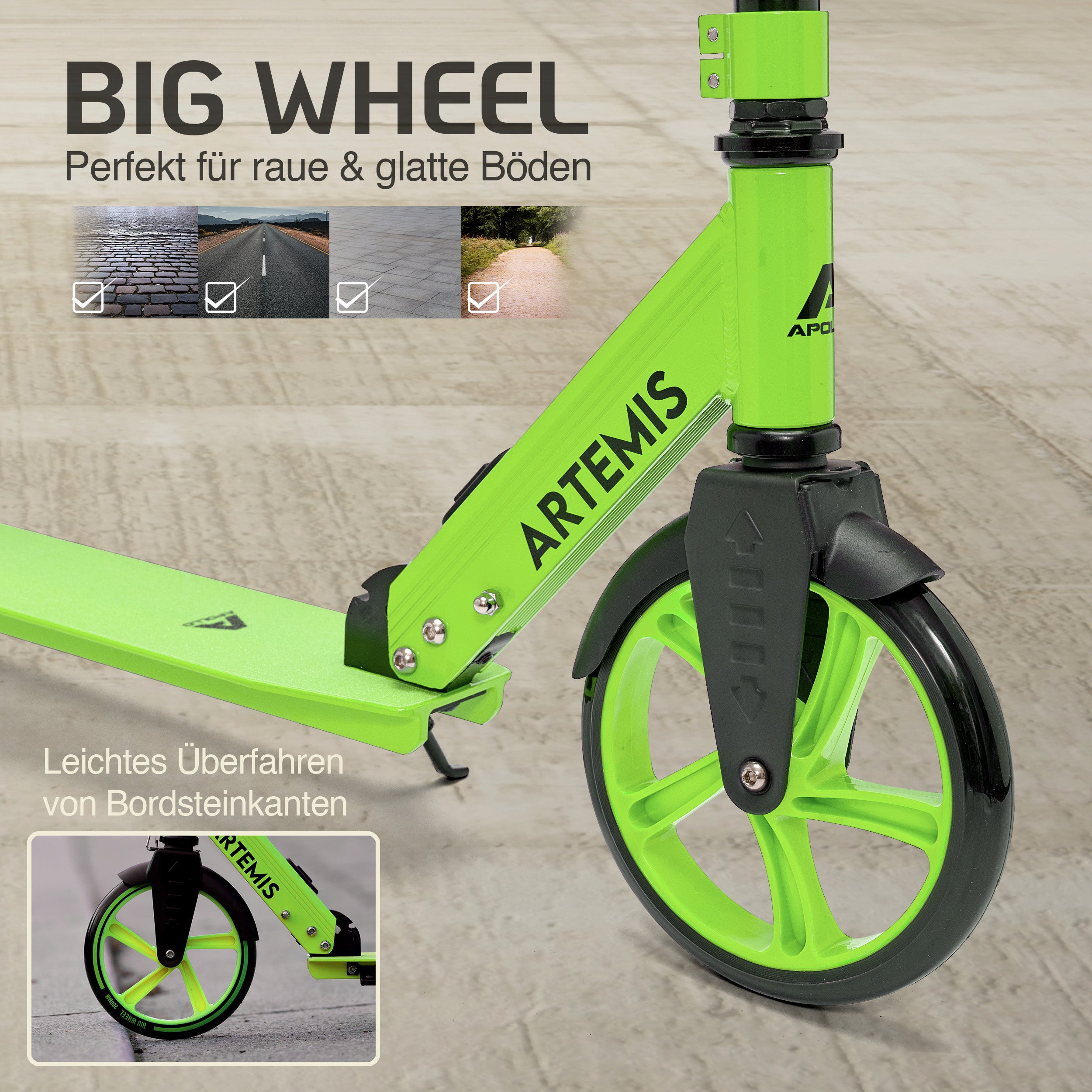 Apollo - Klappbarer City Roller "Artemis" höhenverstellbarer Tretroller für Kinder & Jugendliche - Grün
