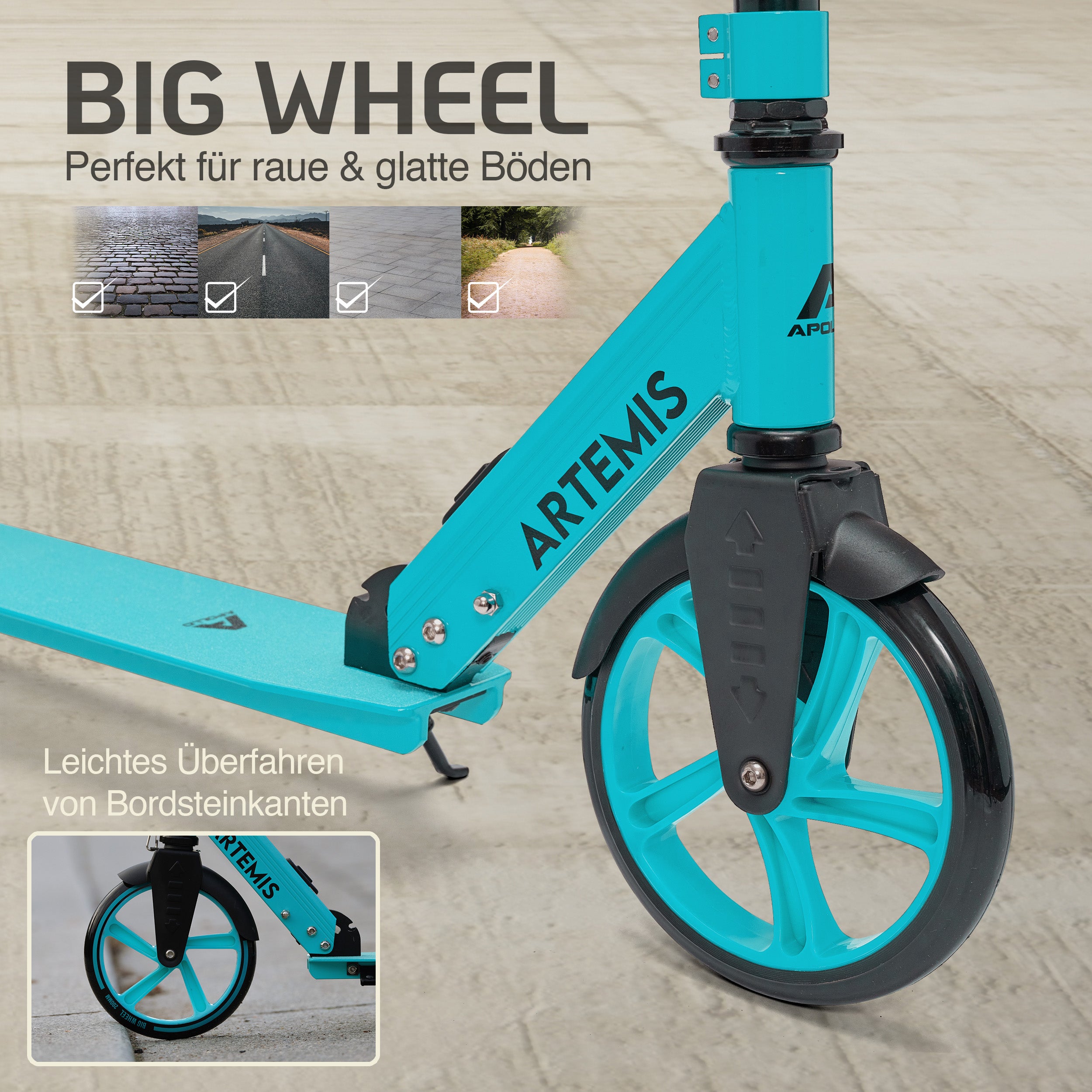 Apollo - Klappbarer City Roller "Artemis" höhenverstellbarer Tretroller für Kinder & Jugendliche - Mint