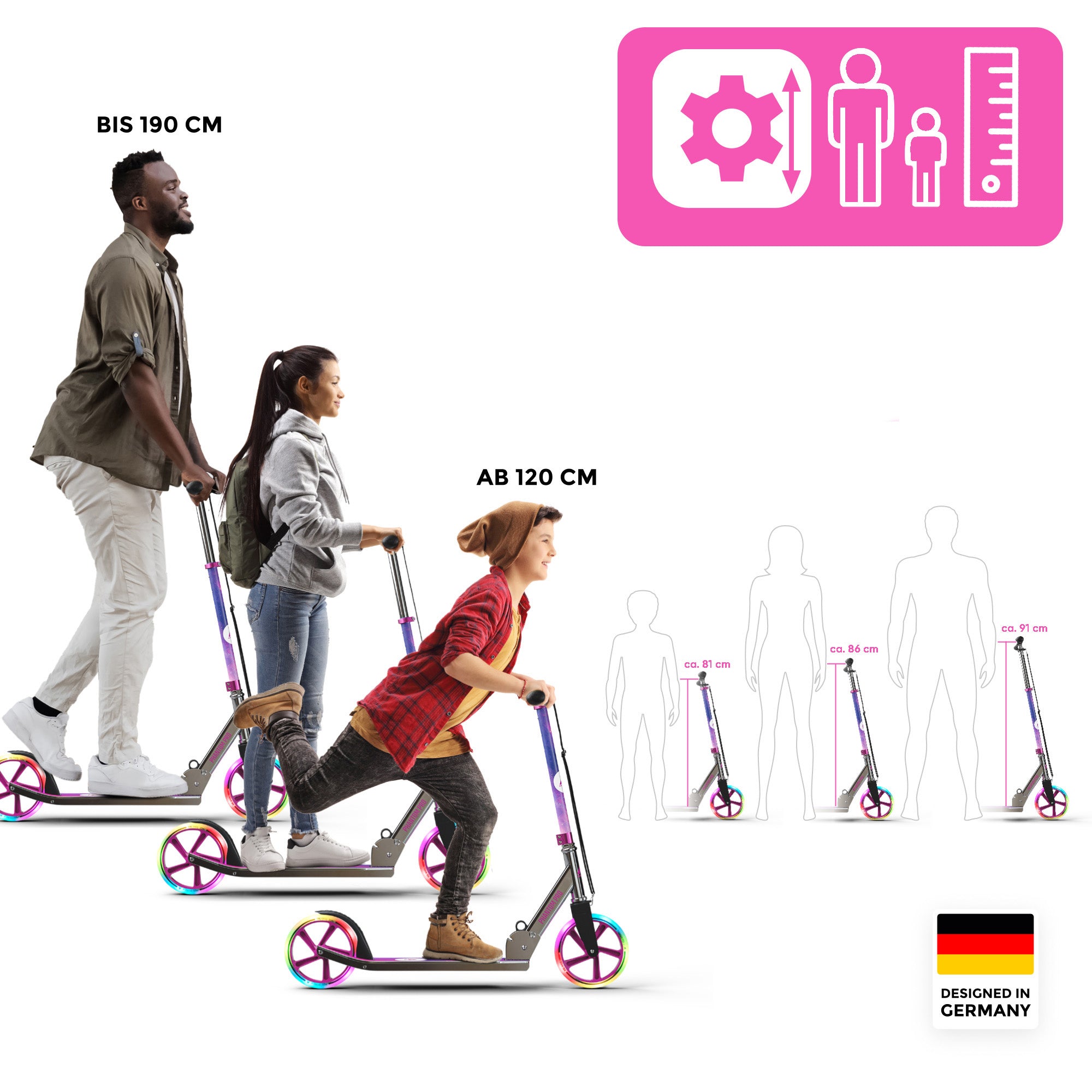 Apollo - Klappbarer City Roller für Kinder "Phantom" höhenverstellbarer Tretroller - Starlight