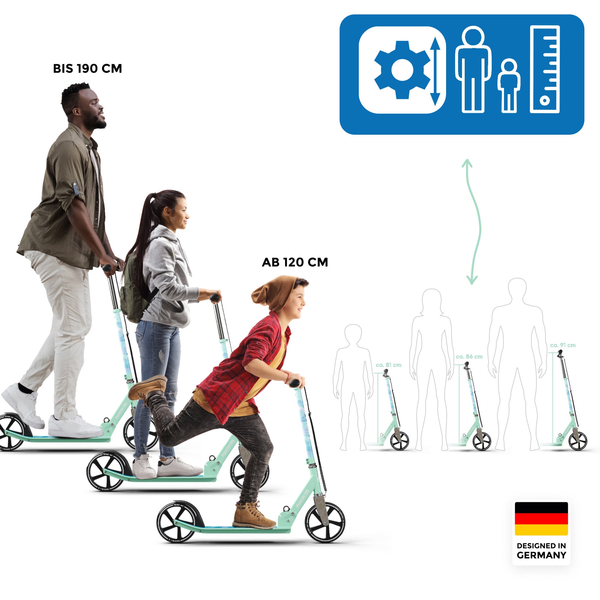 Apollo - Klappbarer City Roller für Kinder "Phantom" höhenverstellbarer Tretroller - Watercolor