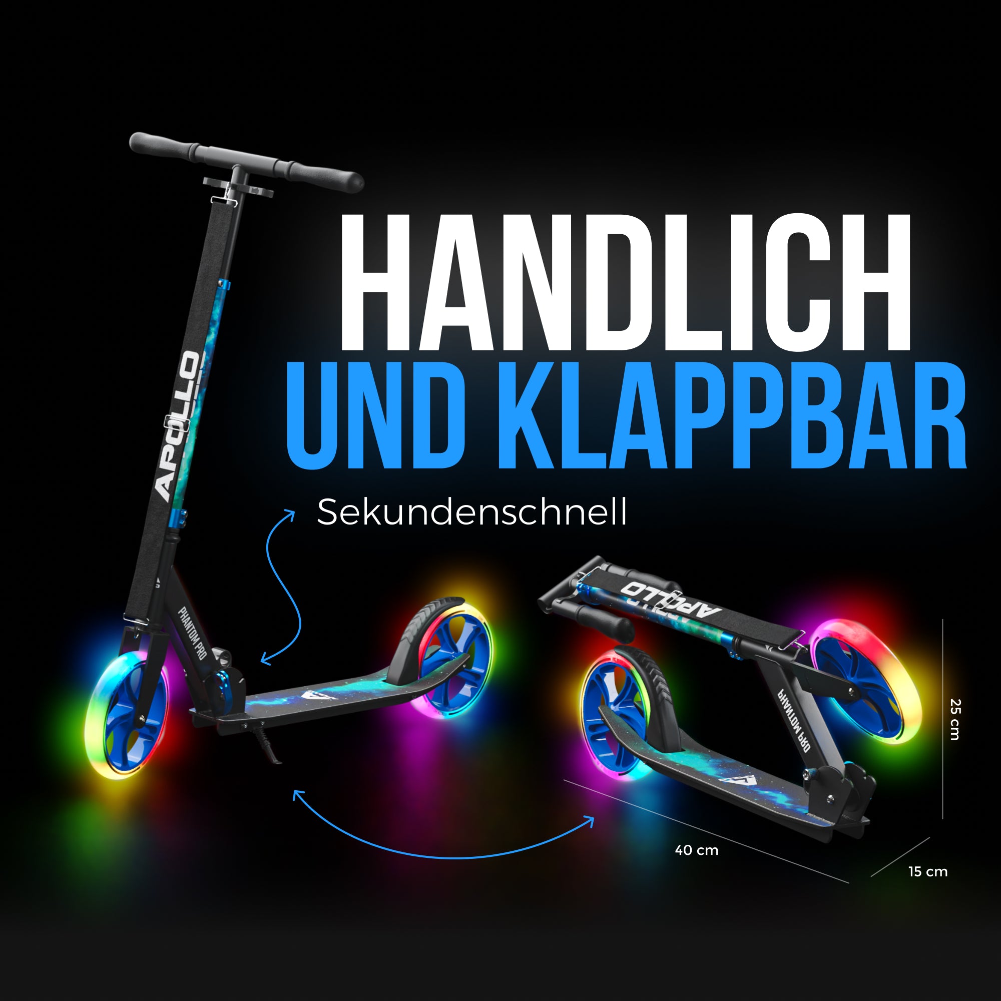 Apollo - Klappbarer City Roller für Kinder "Phantom" höhenverstellbarer Tretroller - Universe