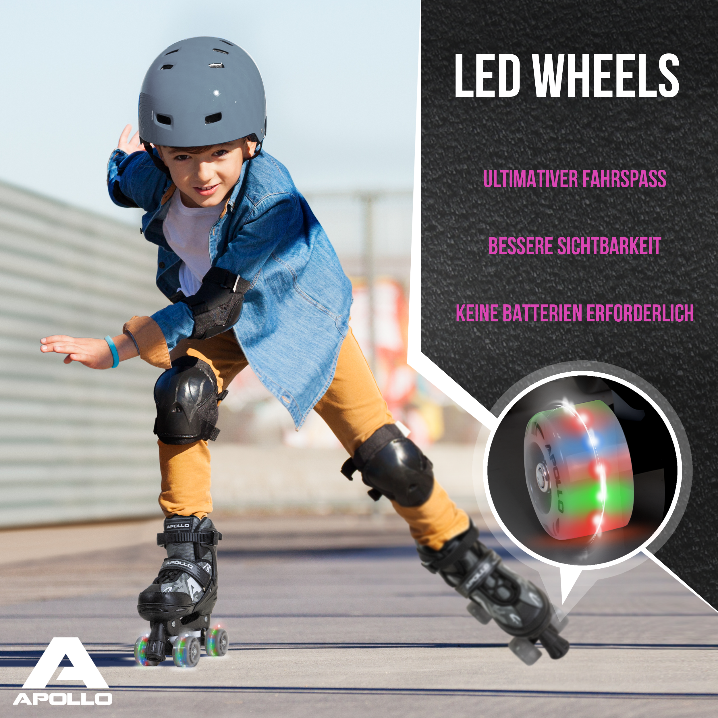 Apollo Funsport - Champion Adjustable Quad Skate - verstellbare Rollschuhe für Kinder & Jugendliche - Pink