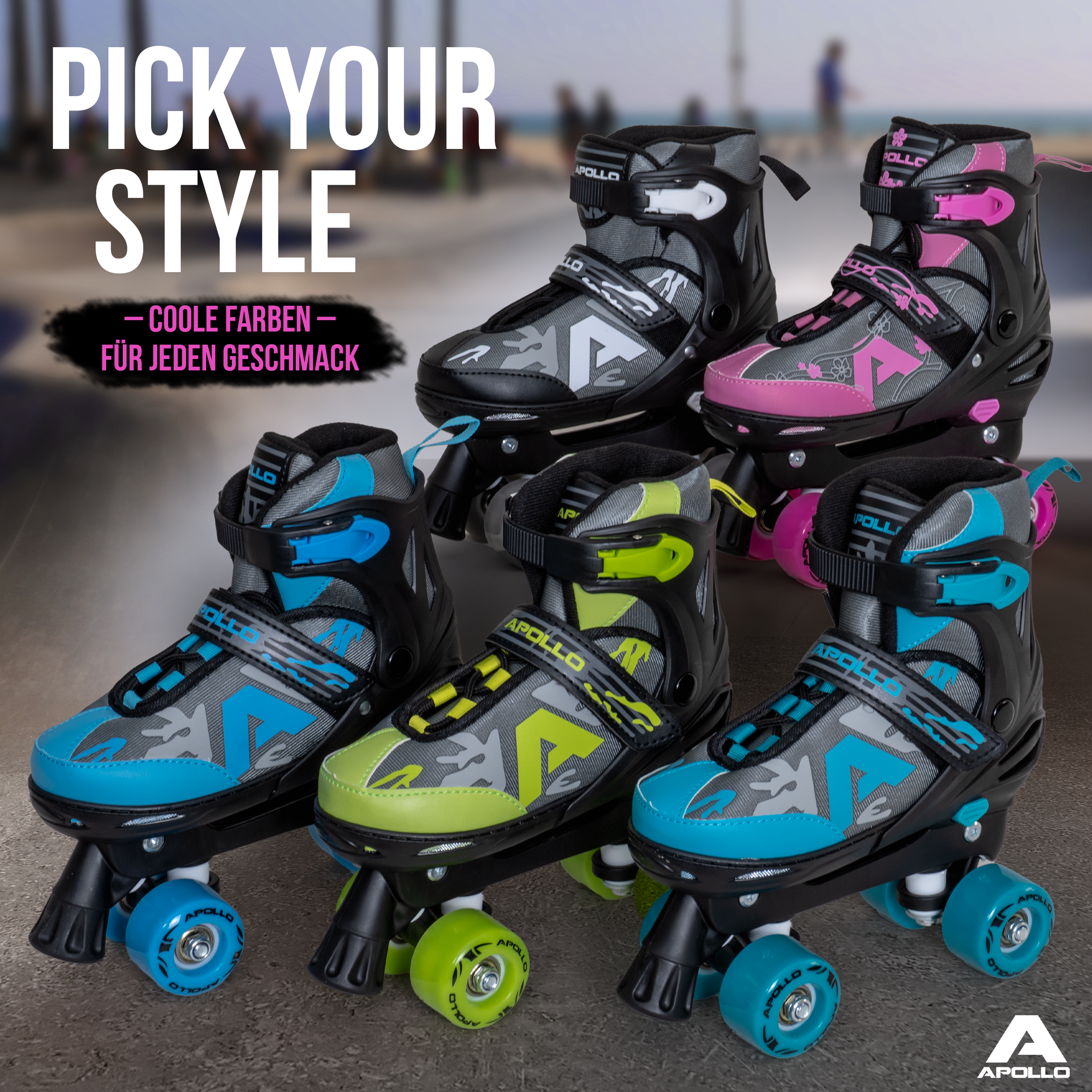 Apollo Funsport - Champion Adjustable Quad Skate - verstellbare Rollschuhe für Kinder & Jugendliche - Pink