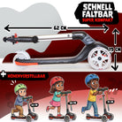Apollo Funsport - Apollo Whizzie LED Kinderroller, höhenverstellbarer Dreiradscooter für Kinder ab 3 Jahre - Black Blaze