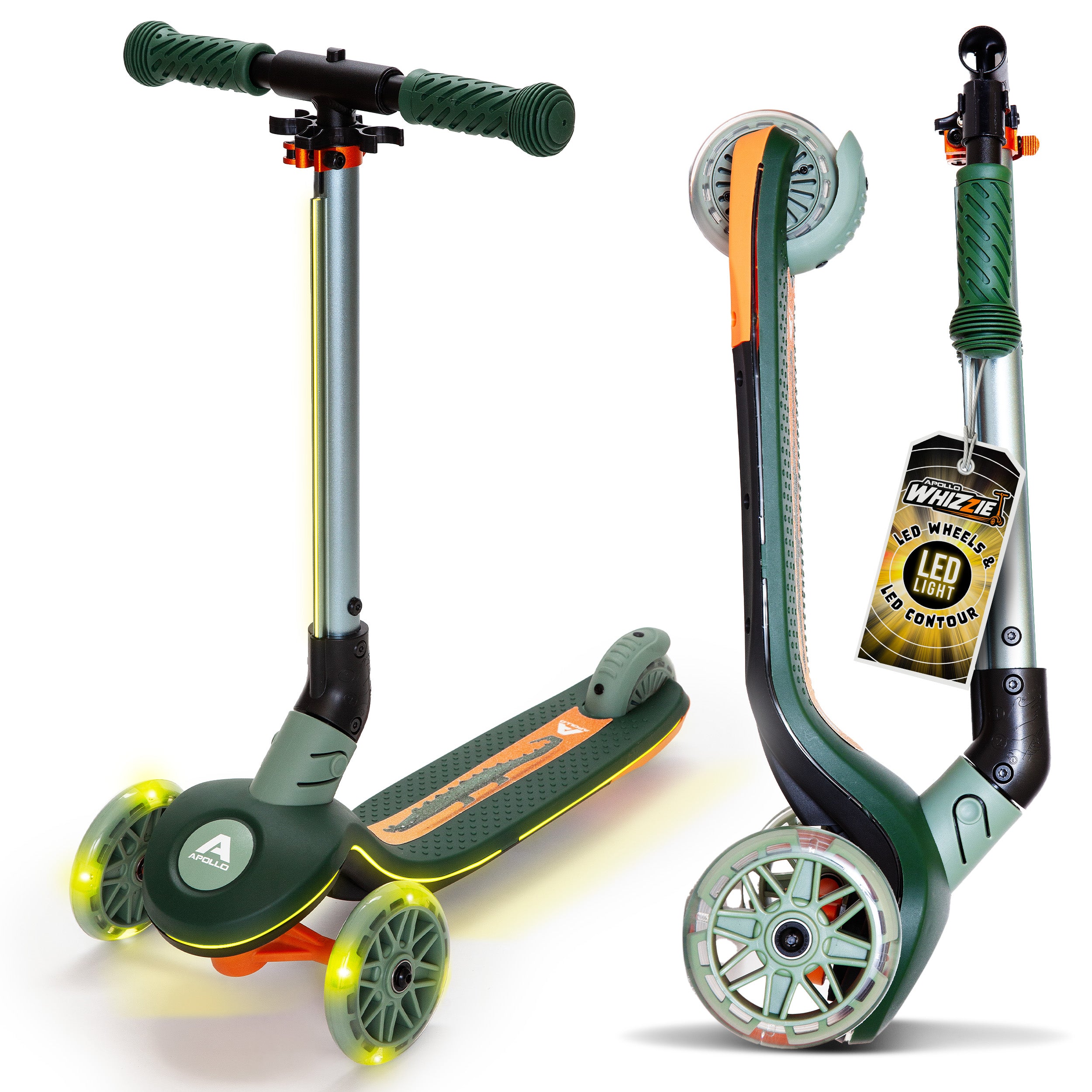 Apollo Funsport - Apollo Whizzie LED Kinderroller, höhenverstellbarer Dreiradscooter für Kinder ab 3 Jahre - Croco